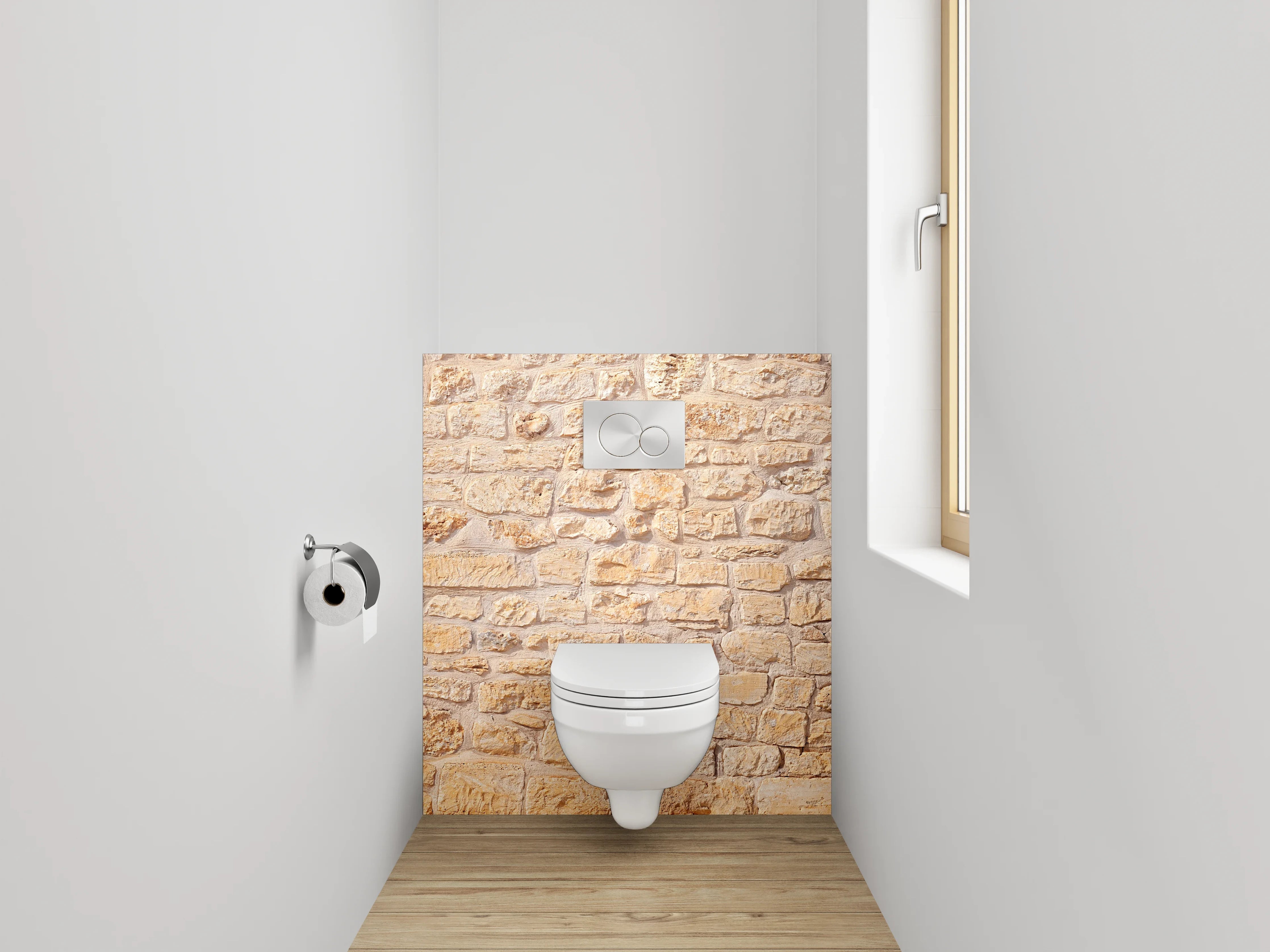 WC-Rückwand - Sandfarbene Natursteinmauer