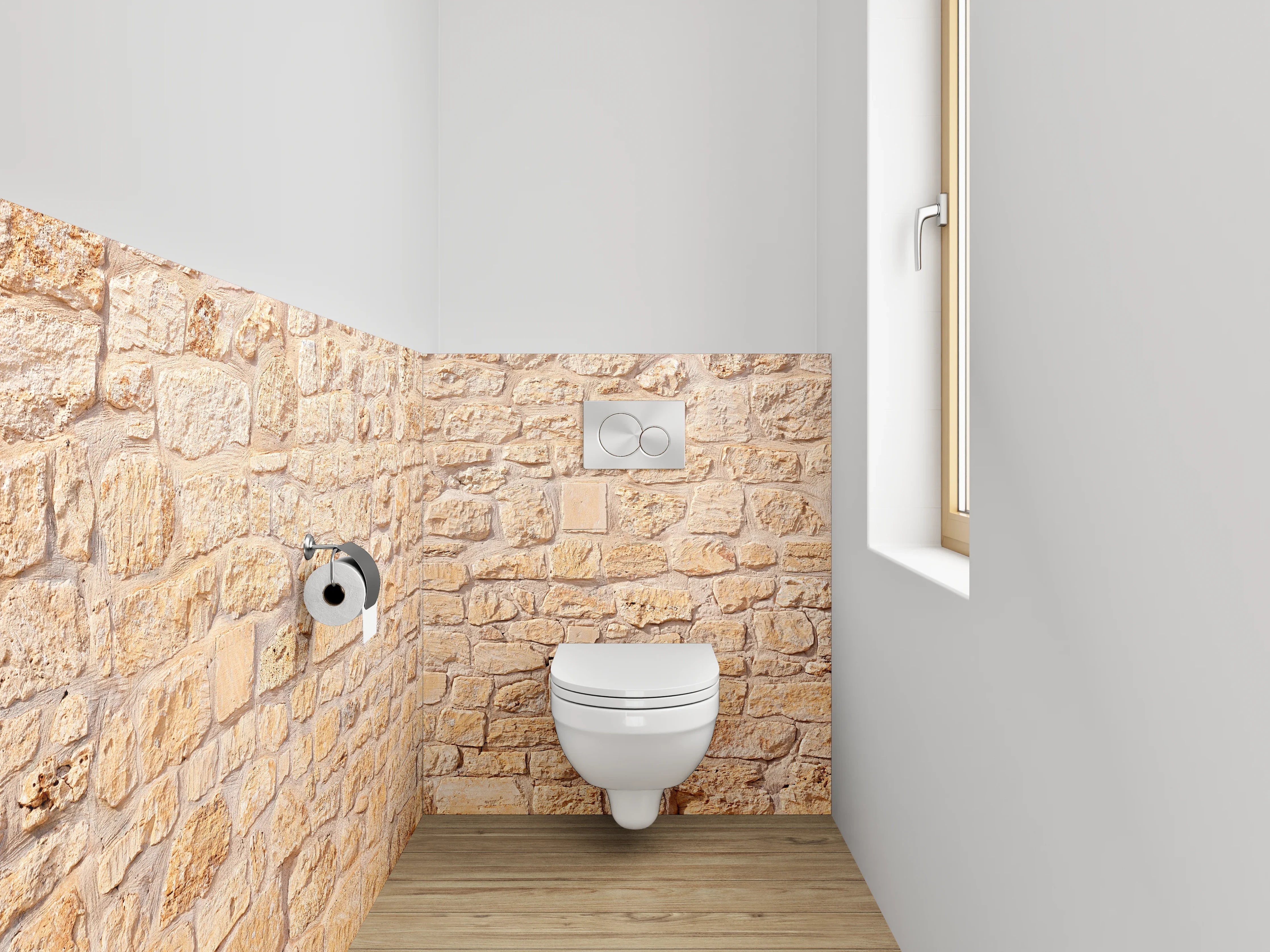 WC-Rückwand - Sandfarbene Natursteinmauer