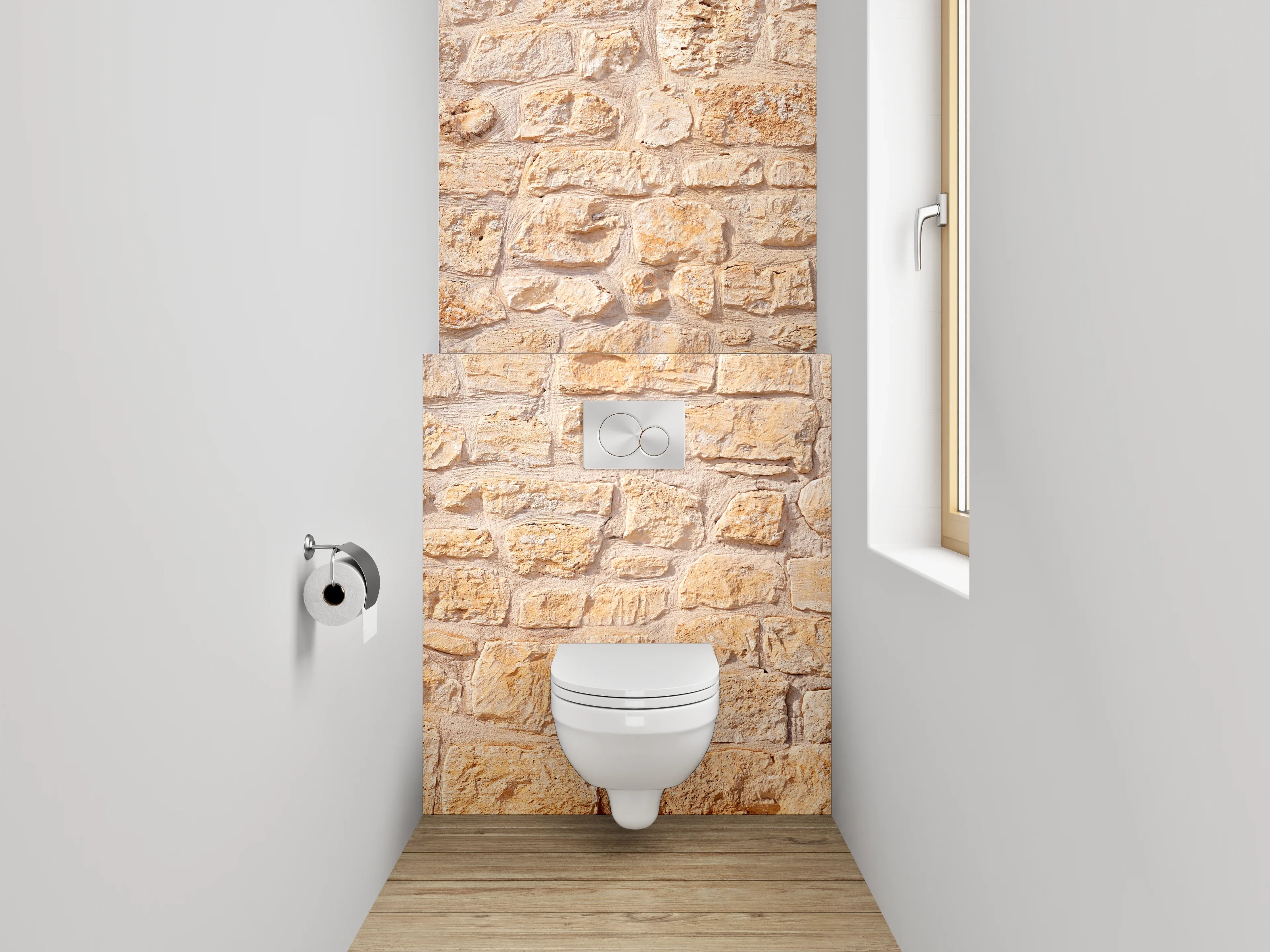 WC-Rückwand - Sandfarbene Natursteinmauer
