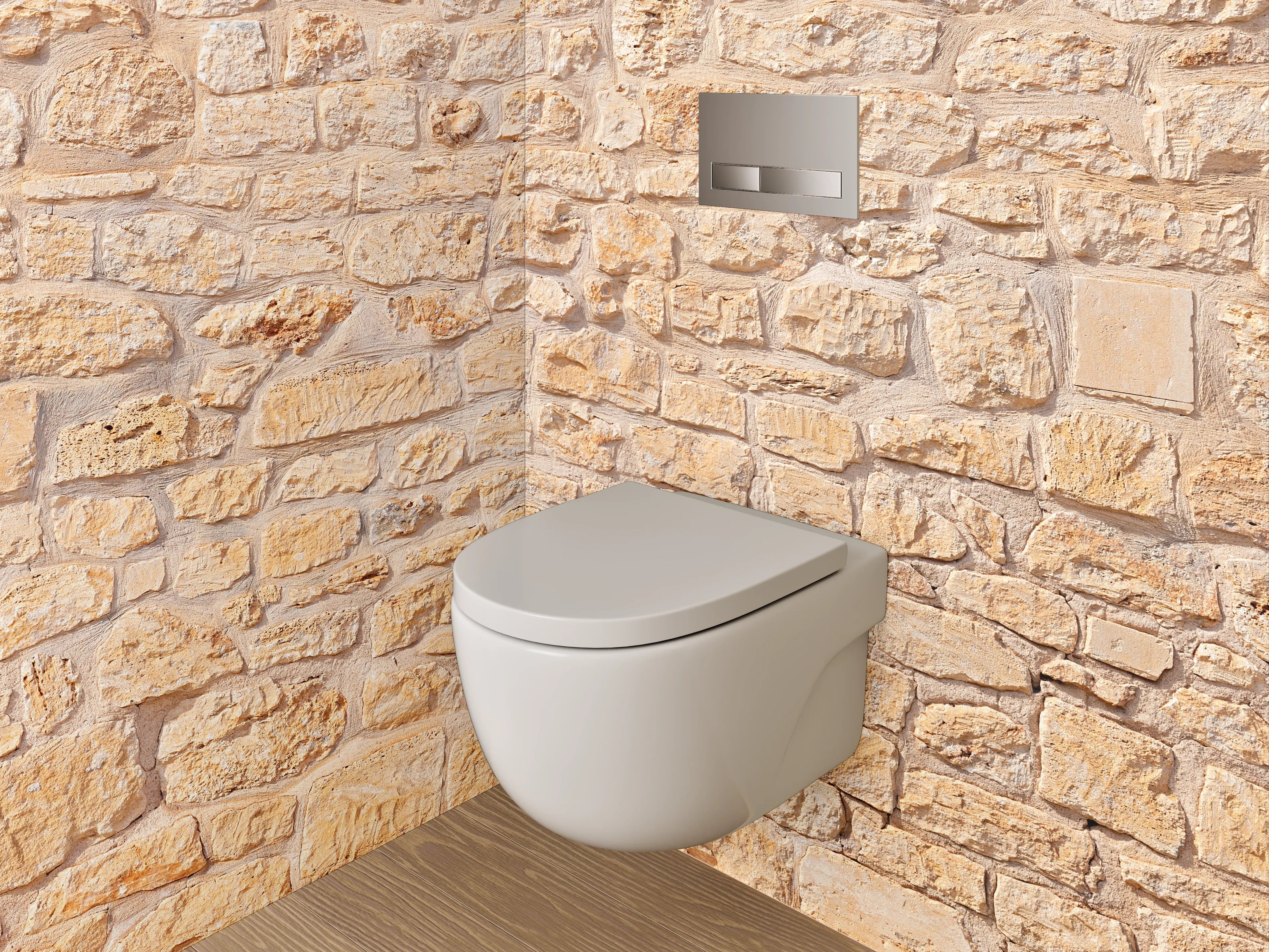 WC-Rückwand - Sandfarbene Natursteinmauer