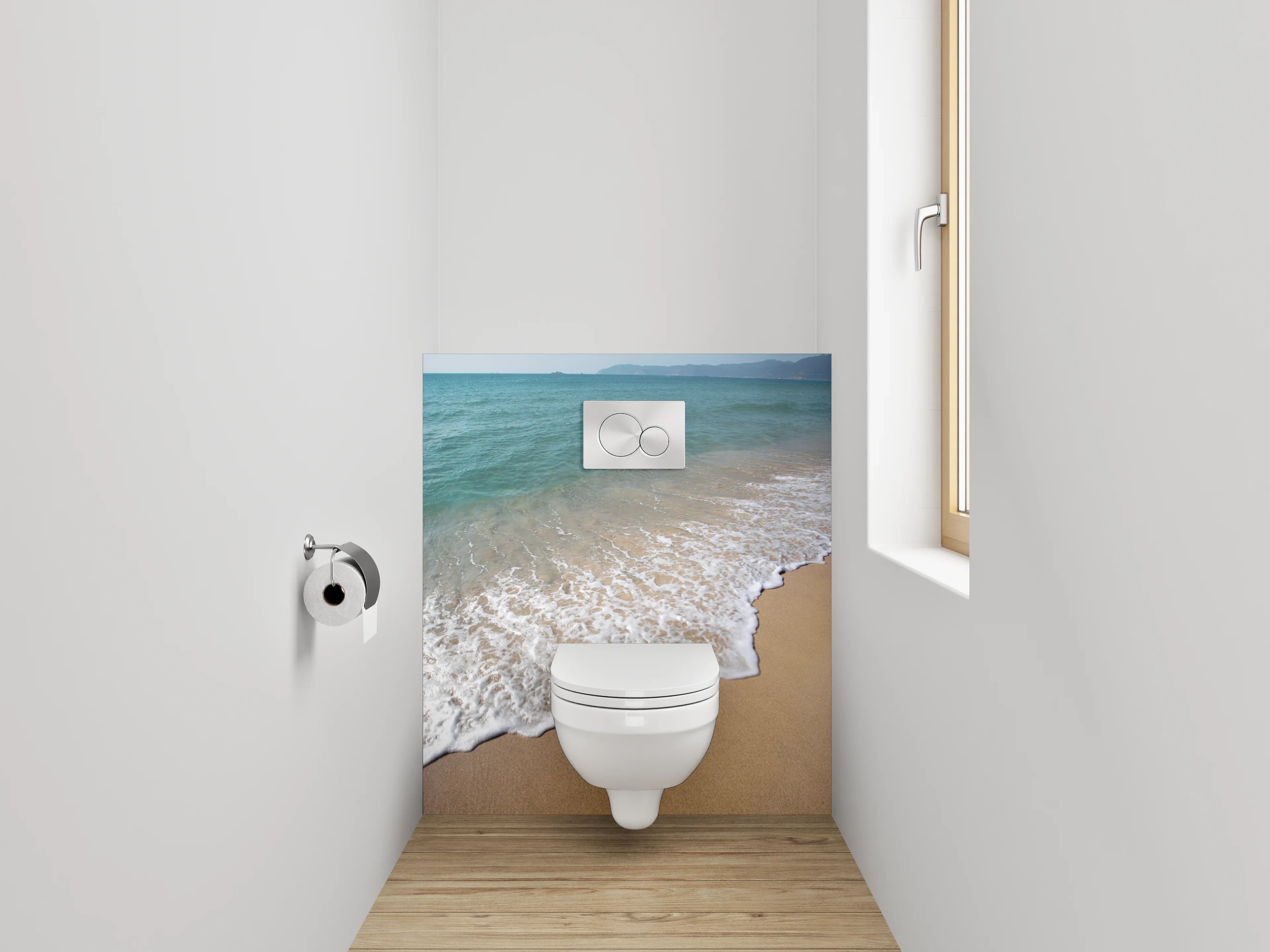 WC-Rückwand - Sandstrand trifft Meereswellen