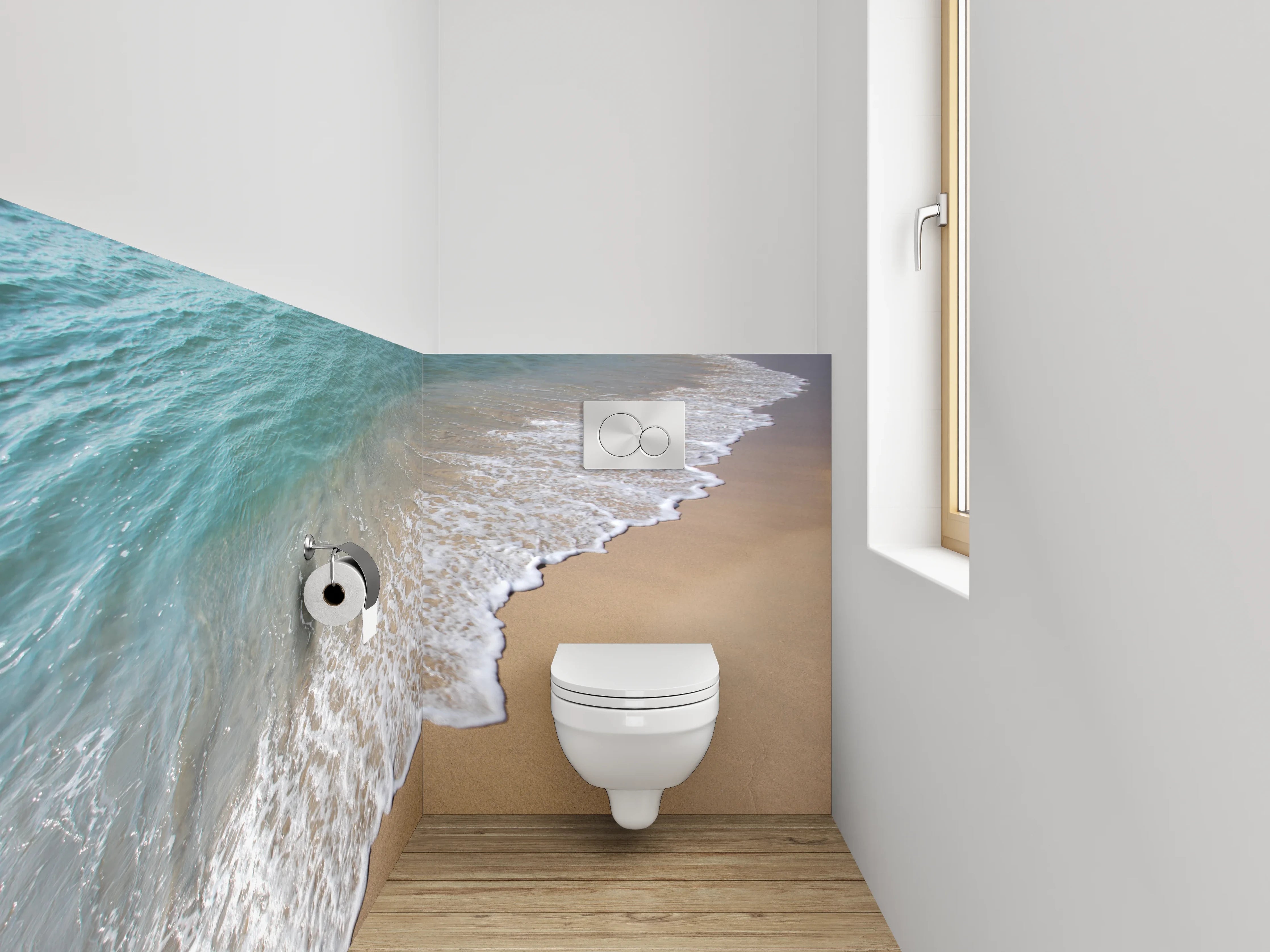 WC-Rückwand - Sandstrand trifft Meereswellen