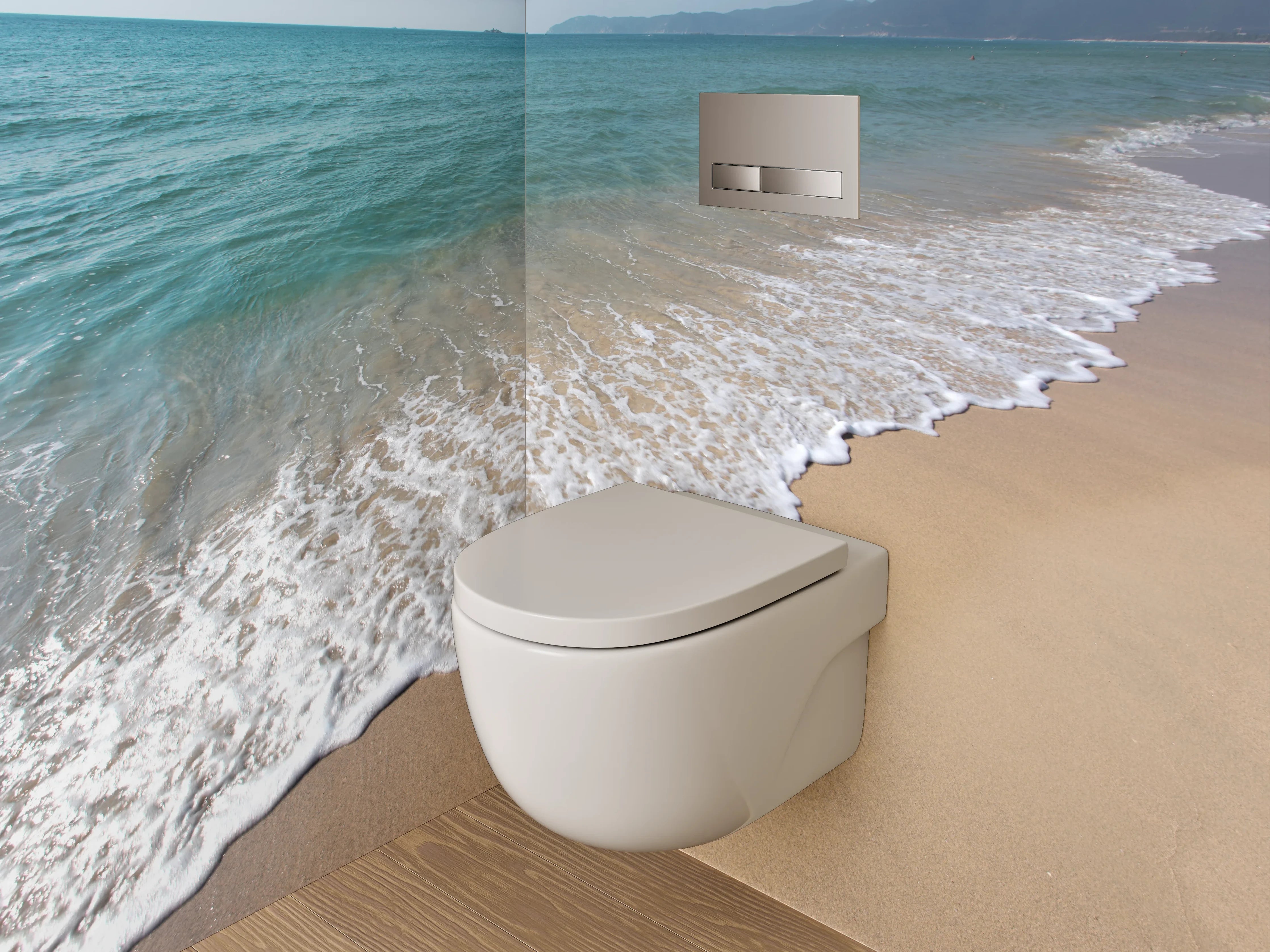 WC-Rückwand - Sandstrand trifft Meereswellen