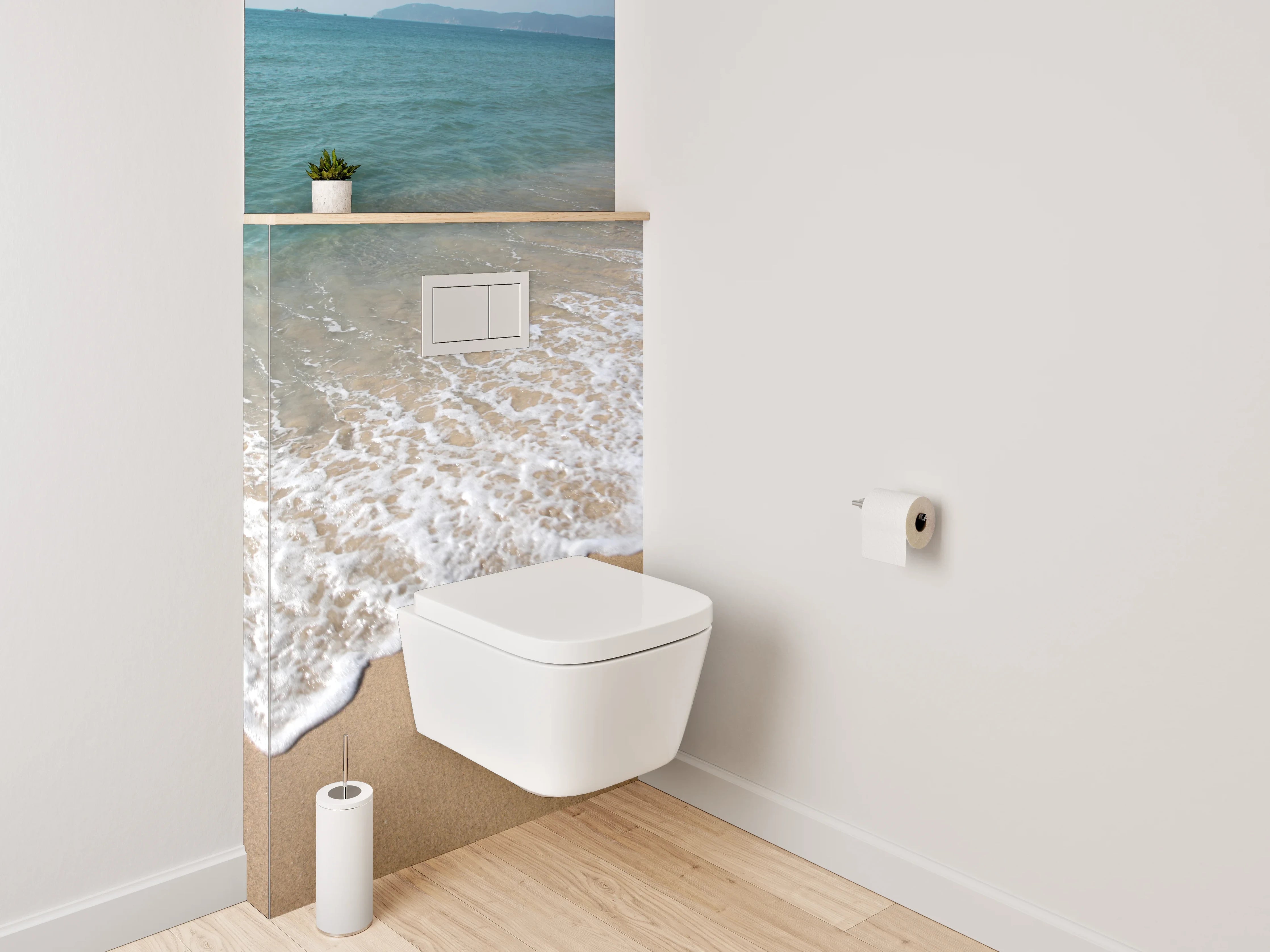 WC-Rückwand - Sandstrand trifft Meereswellen