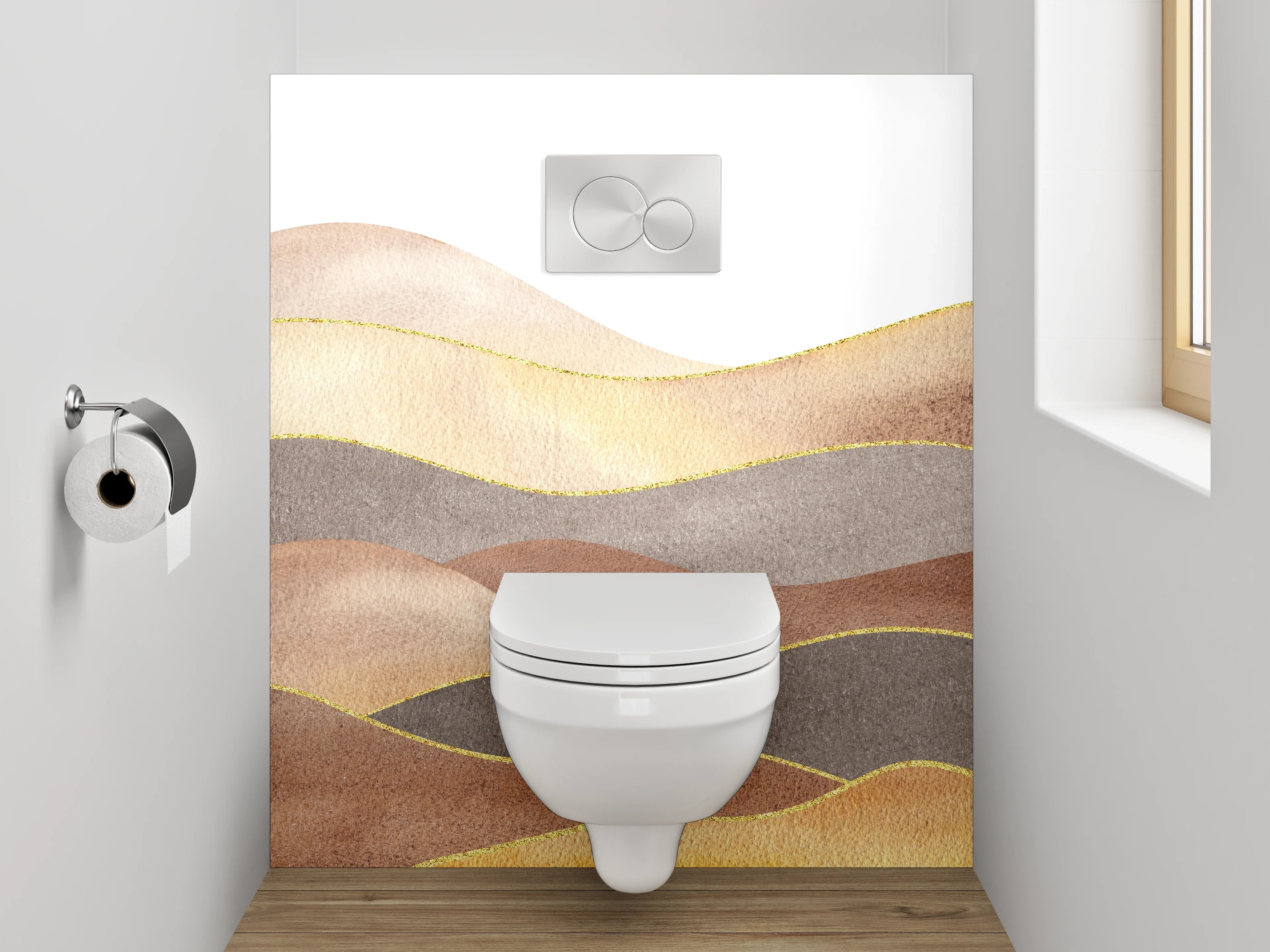 WC-Rückwand - Sanfte Aquarell-Hügellandschaft Beige Braun
