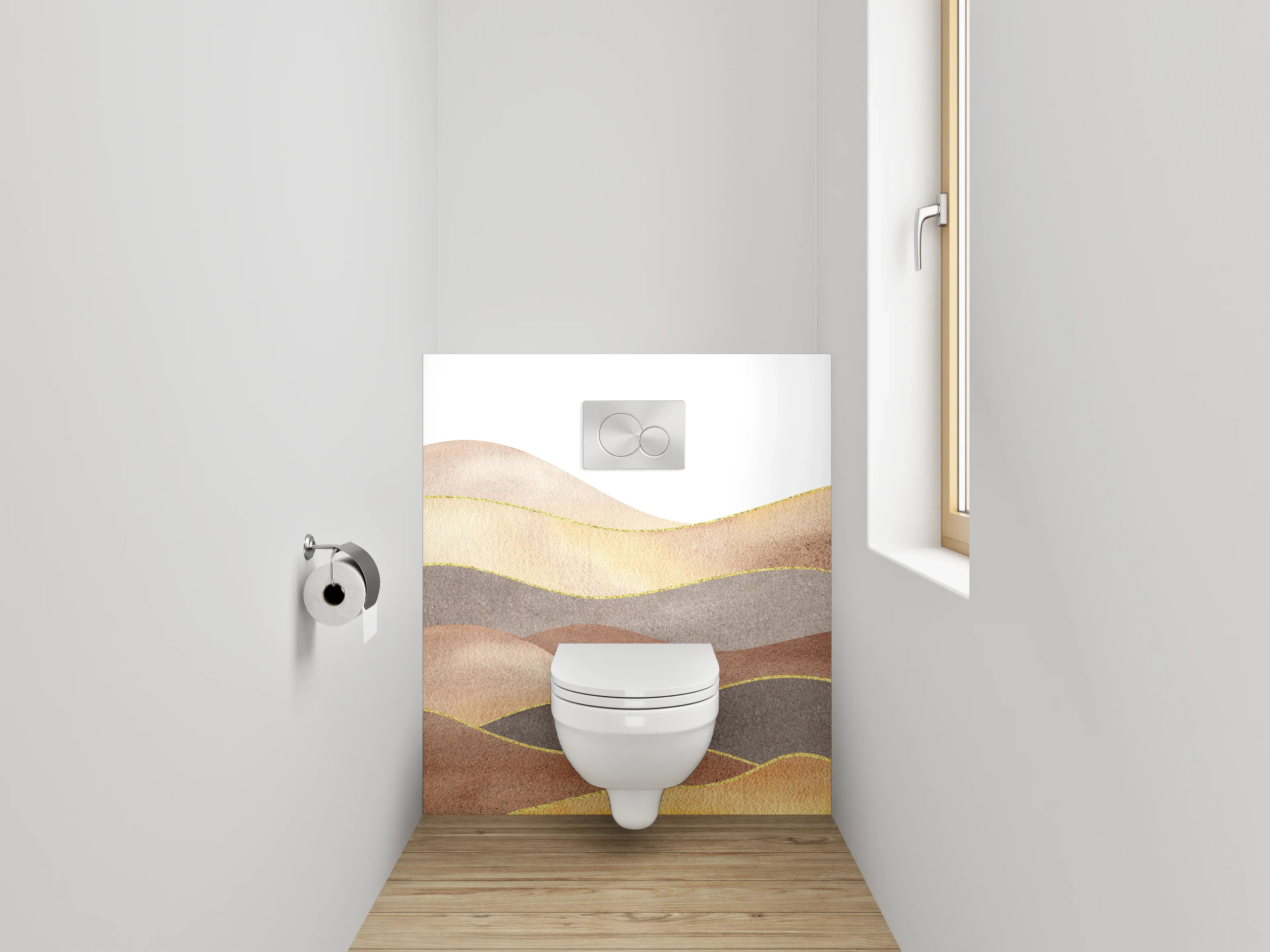WC-Rückwand - Sanfte Aquarell-Hügellandschaft Beige Braun