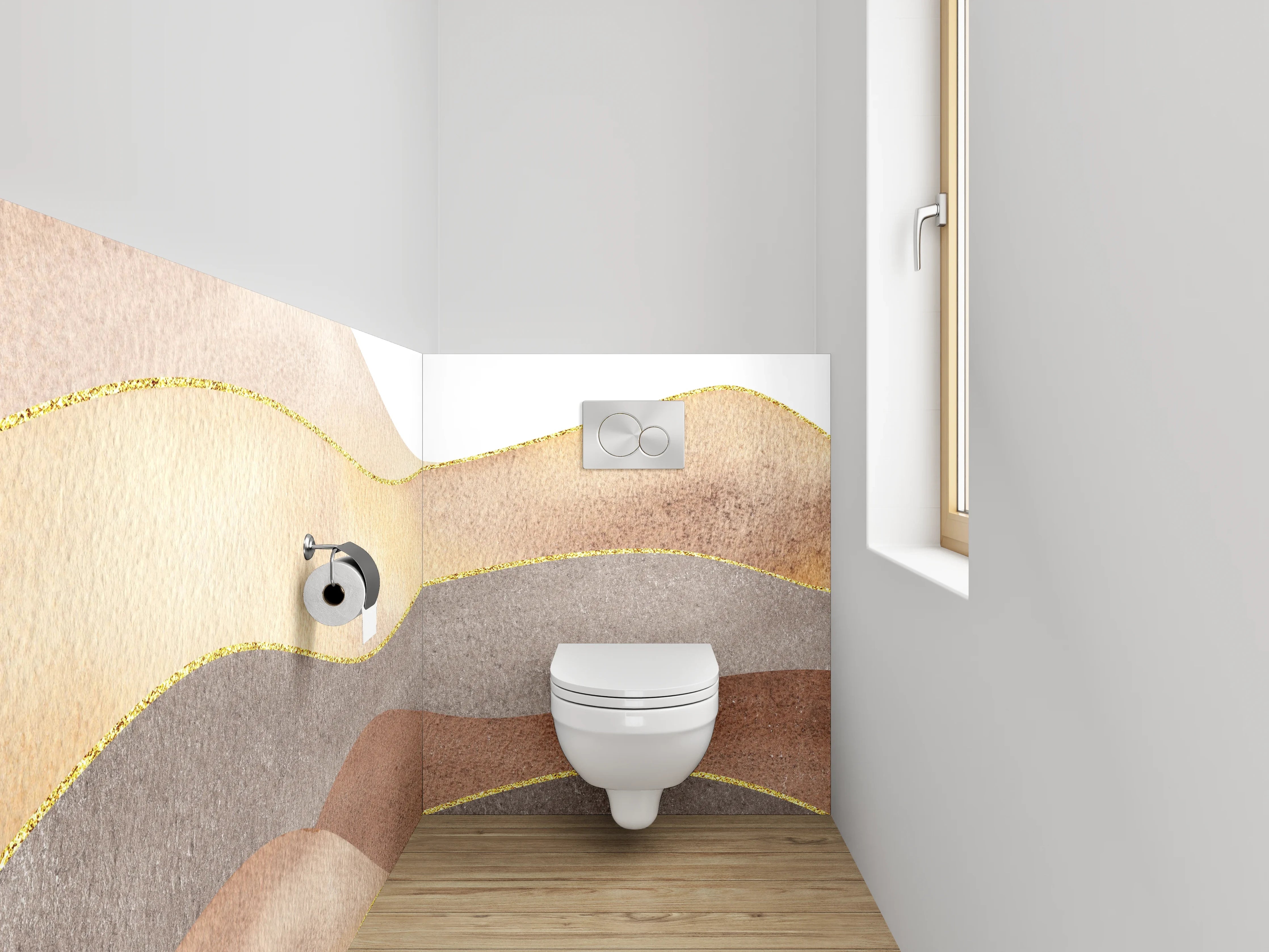 WC-Rückwand - Sanfte Aquarell-Hügellandschaft Beige Braun