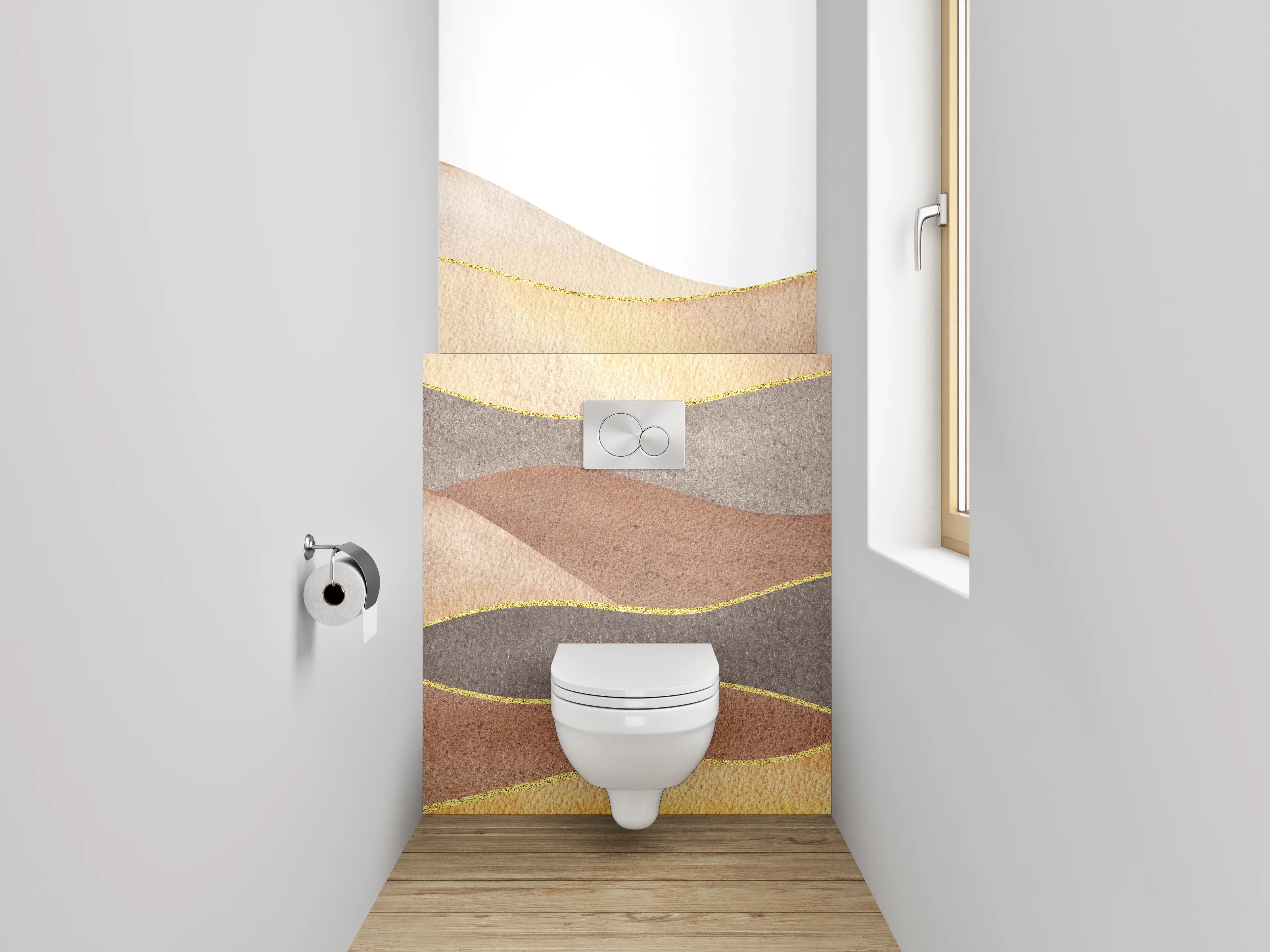 WC-Rückwand - Sanfte Aquarell-Hügellandschaft Beige Braun