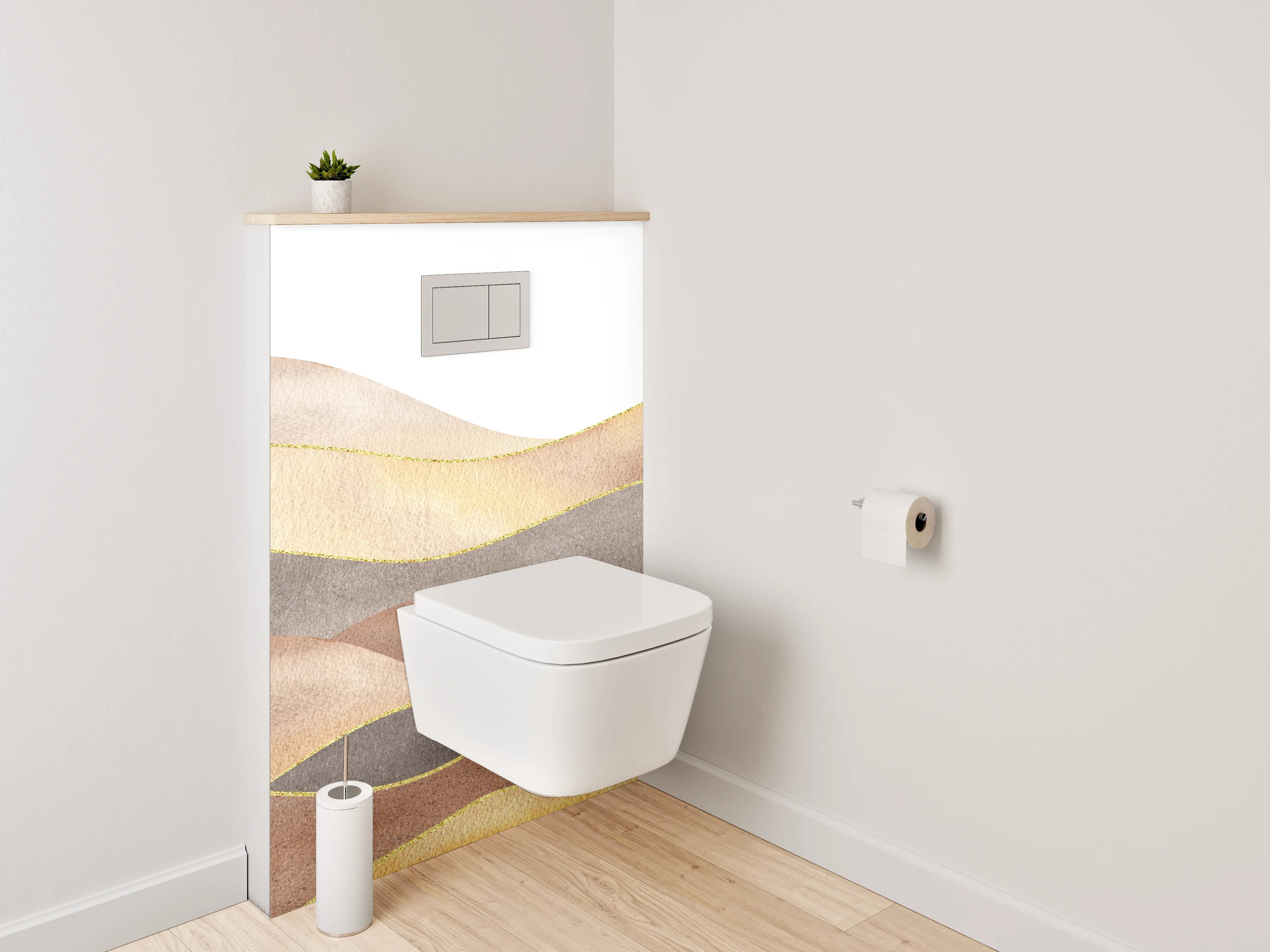 WC-Rückwand - Sanfte Aquarell-Hügellandschaft Beige Braun