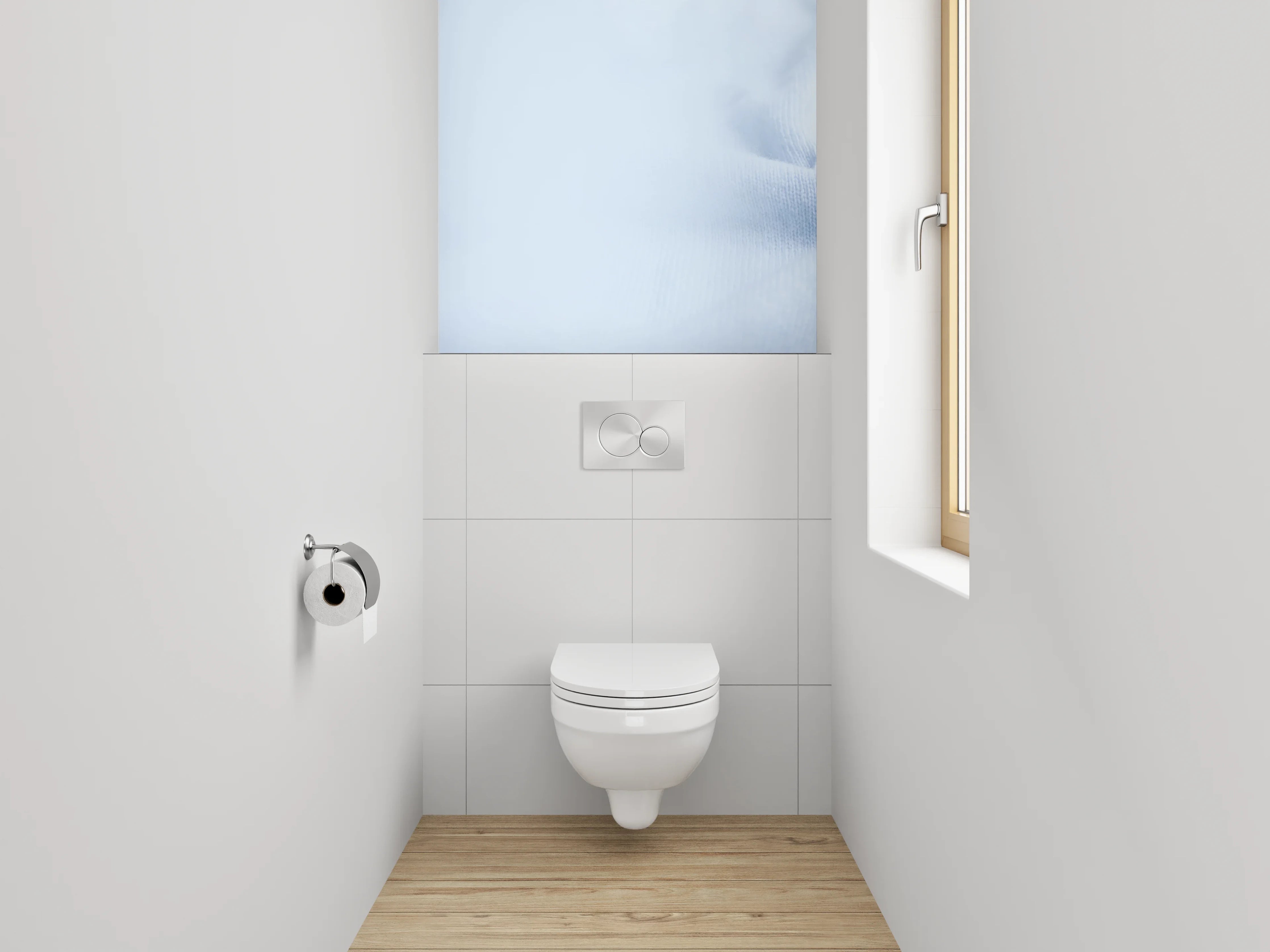 WC-Rückwand - Sanfte Blautöne auf Stoffoptik