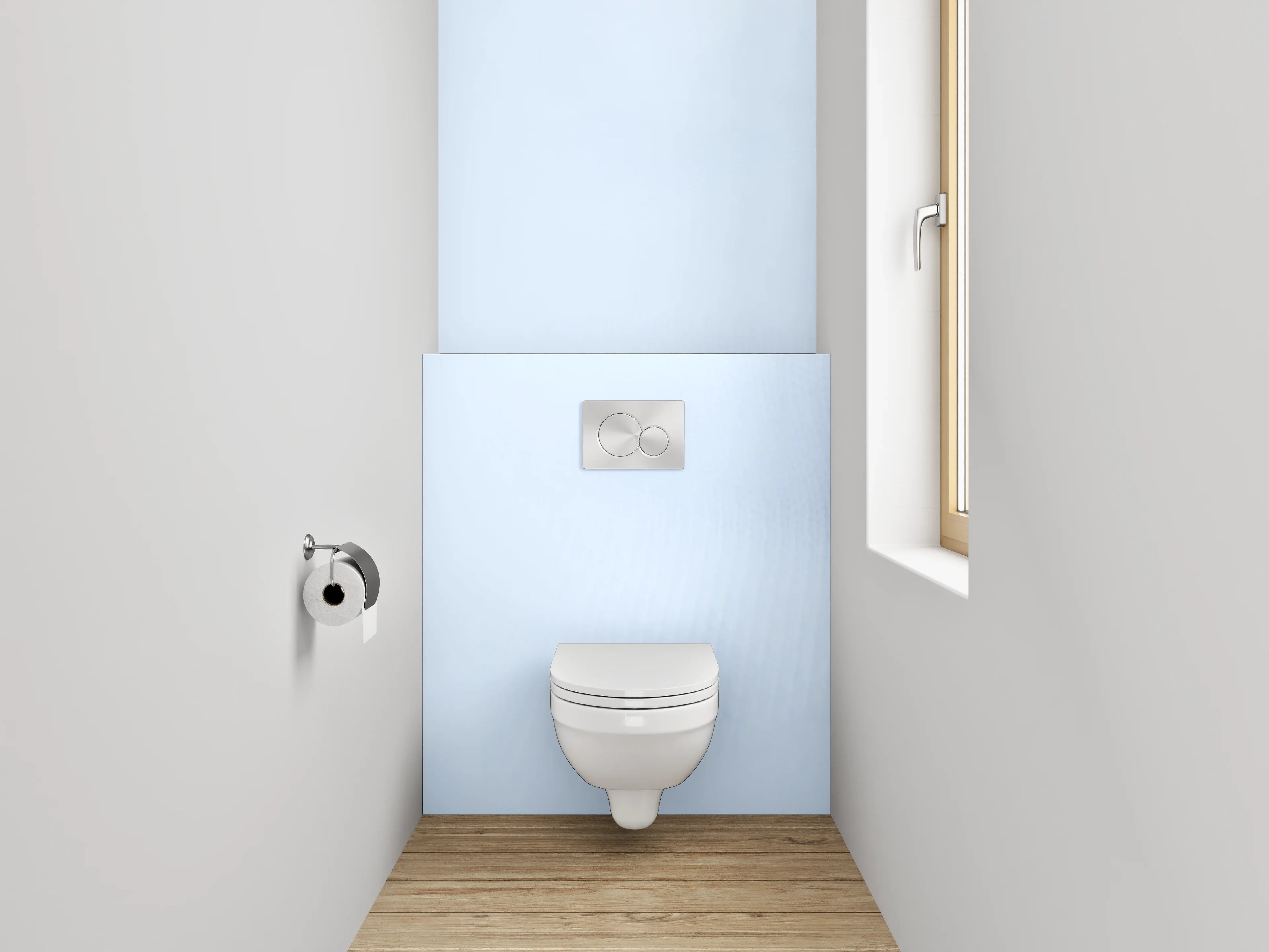 WC-Rückwand - Sanfte Blautöne auf Stoffoptik