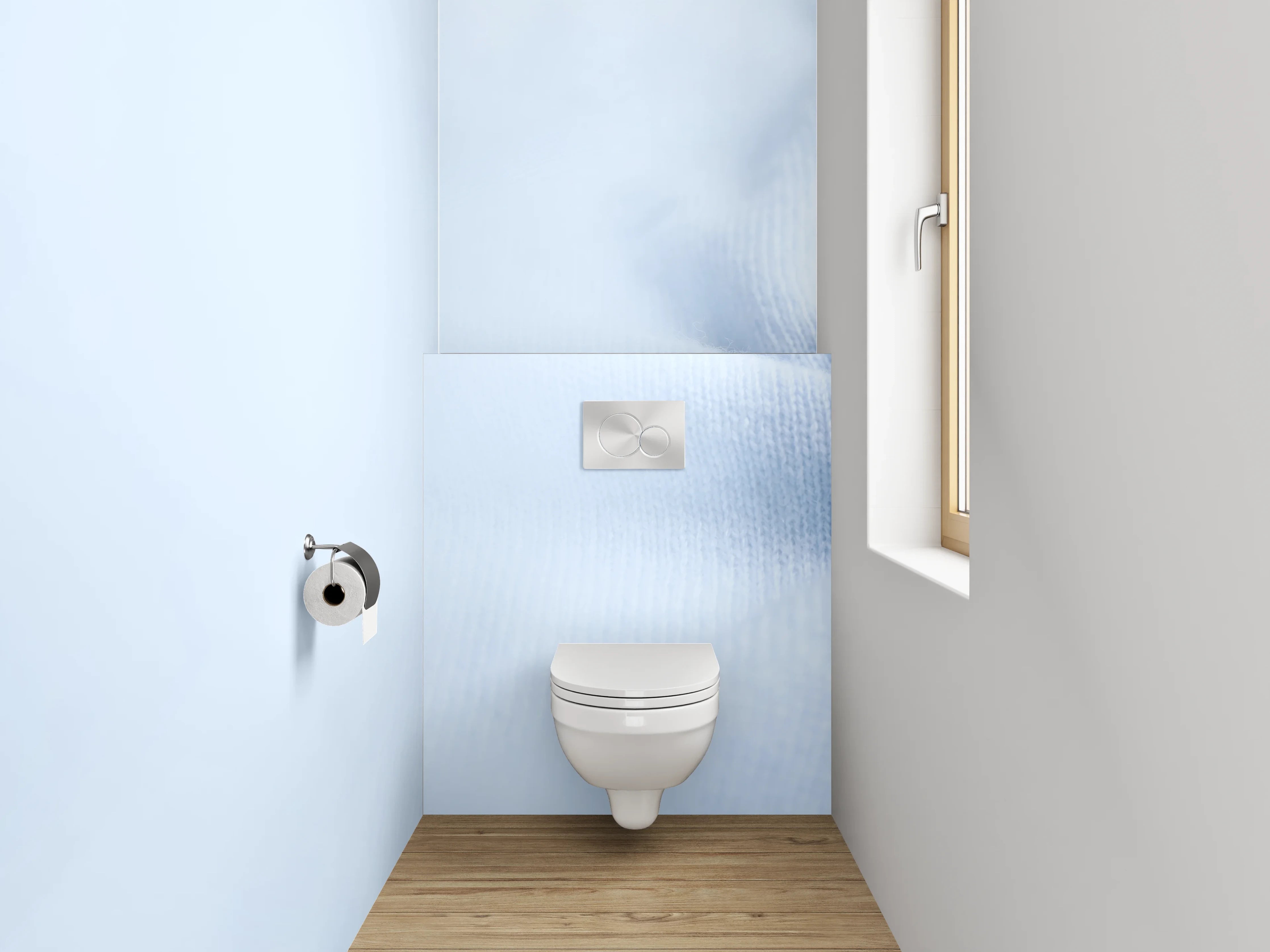 WC-Rückwand - Sanfte Blautöne auf Stoffoptik