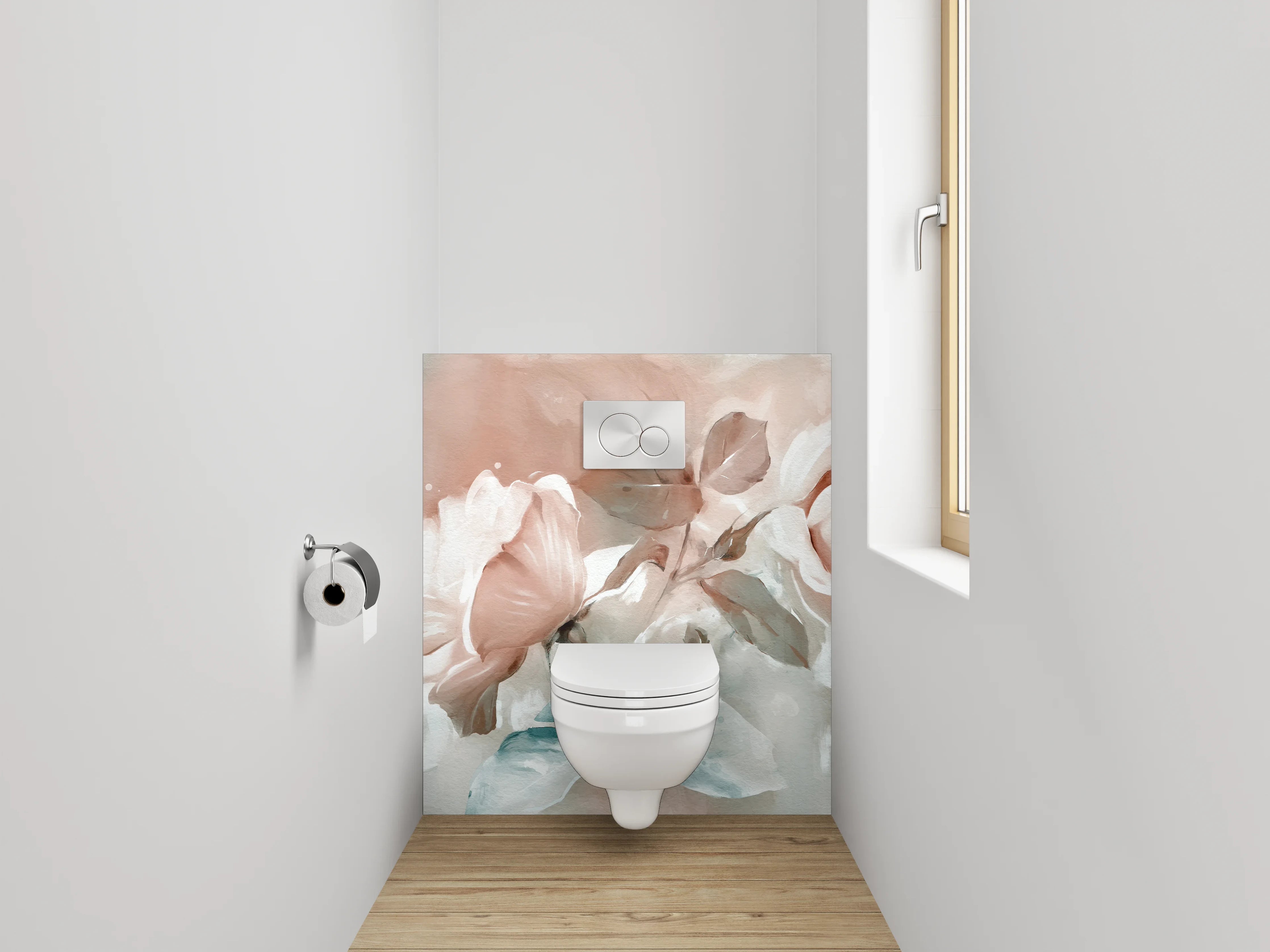WC-Rückwand - Sanfte Blumenmalerei in Pastelltönen