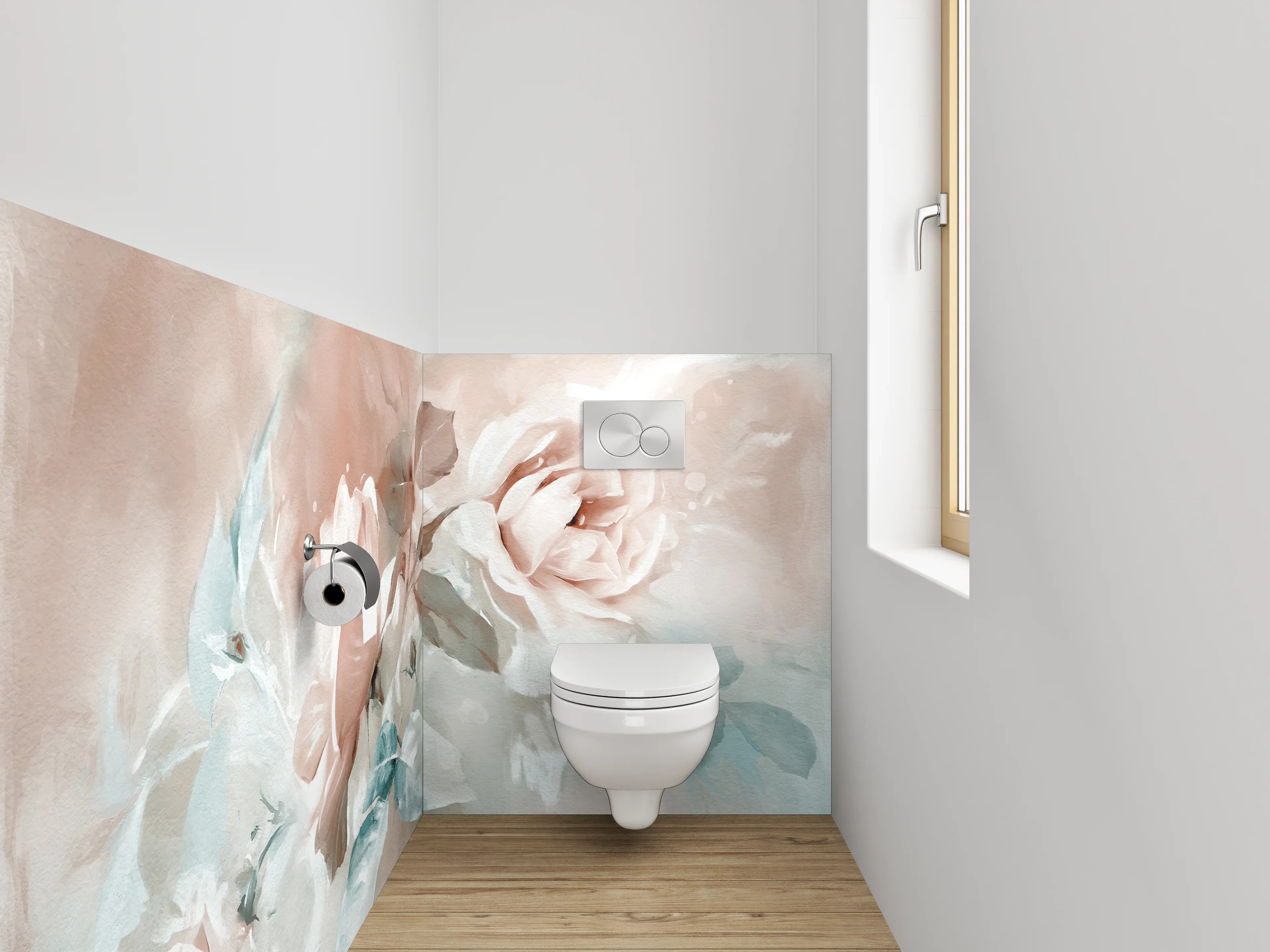 WC-Rückwand - Sanfte Blumenmalerei in Pastelltönen