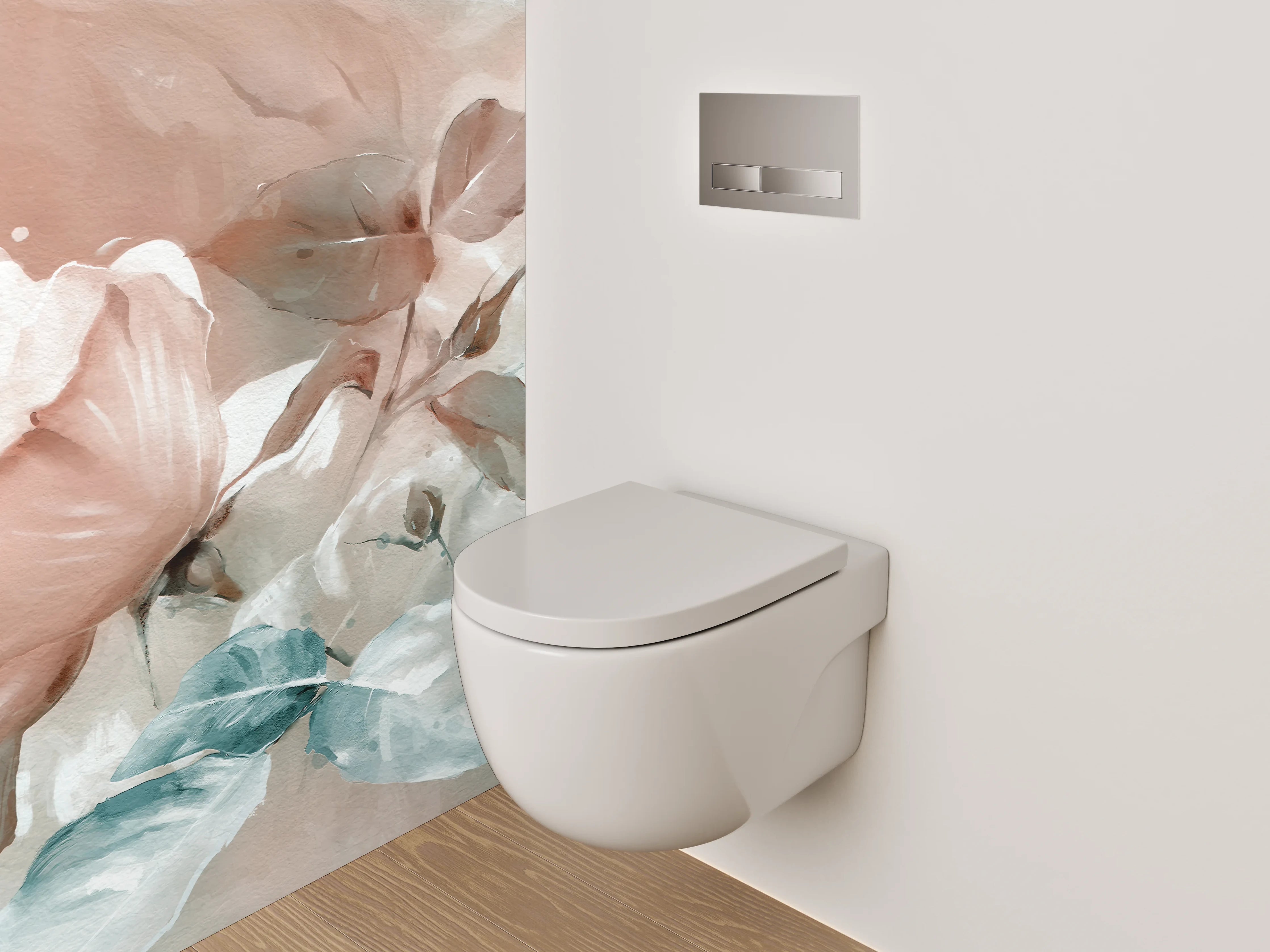 WC-Rückwand - Sanfte Blumenmalerei in Pastelltönen