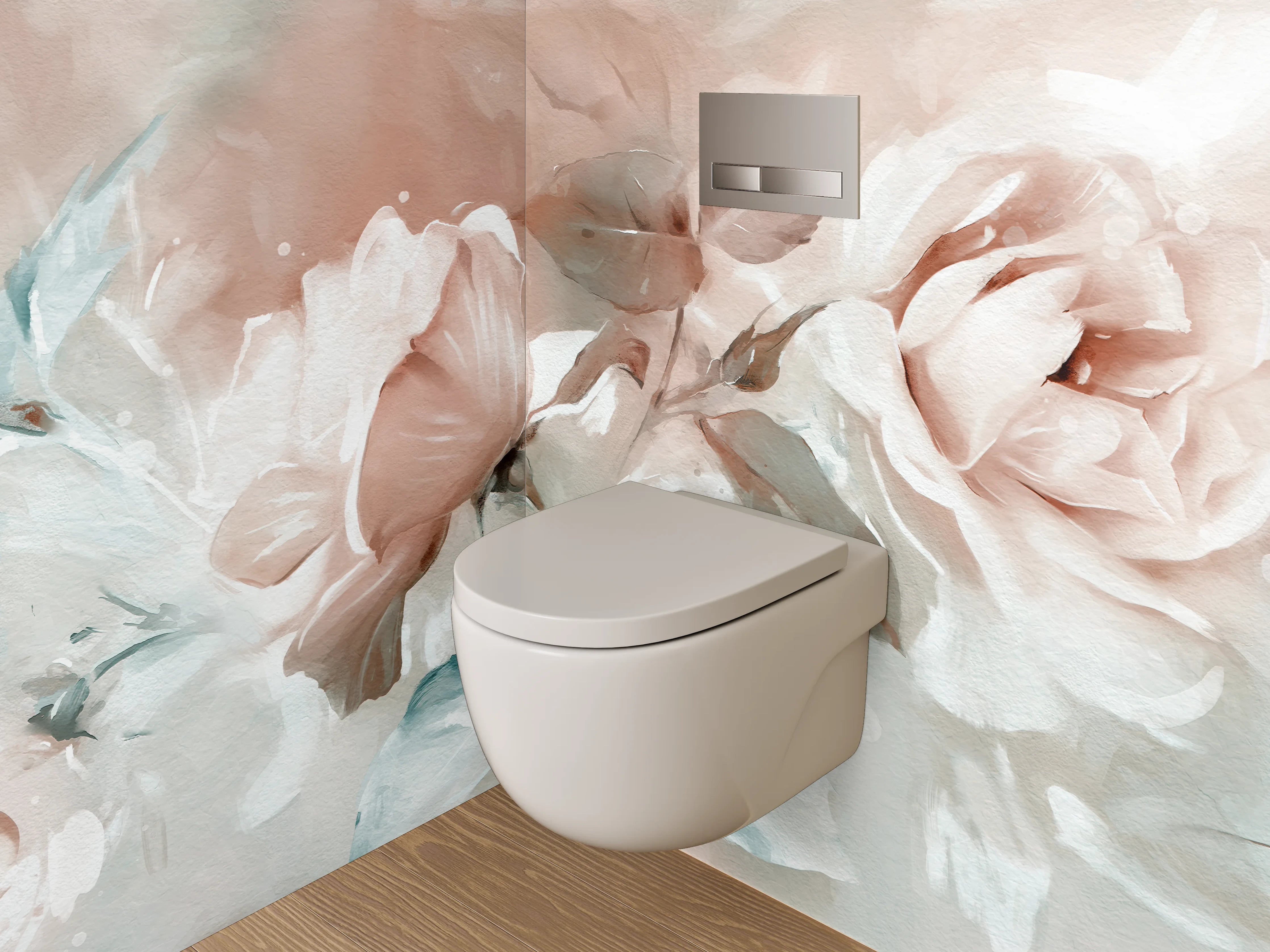 WC-Rückwand - Sanfte Blumenmalerei in Pastelltönen