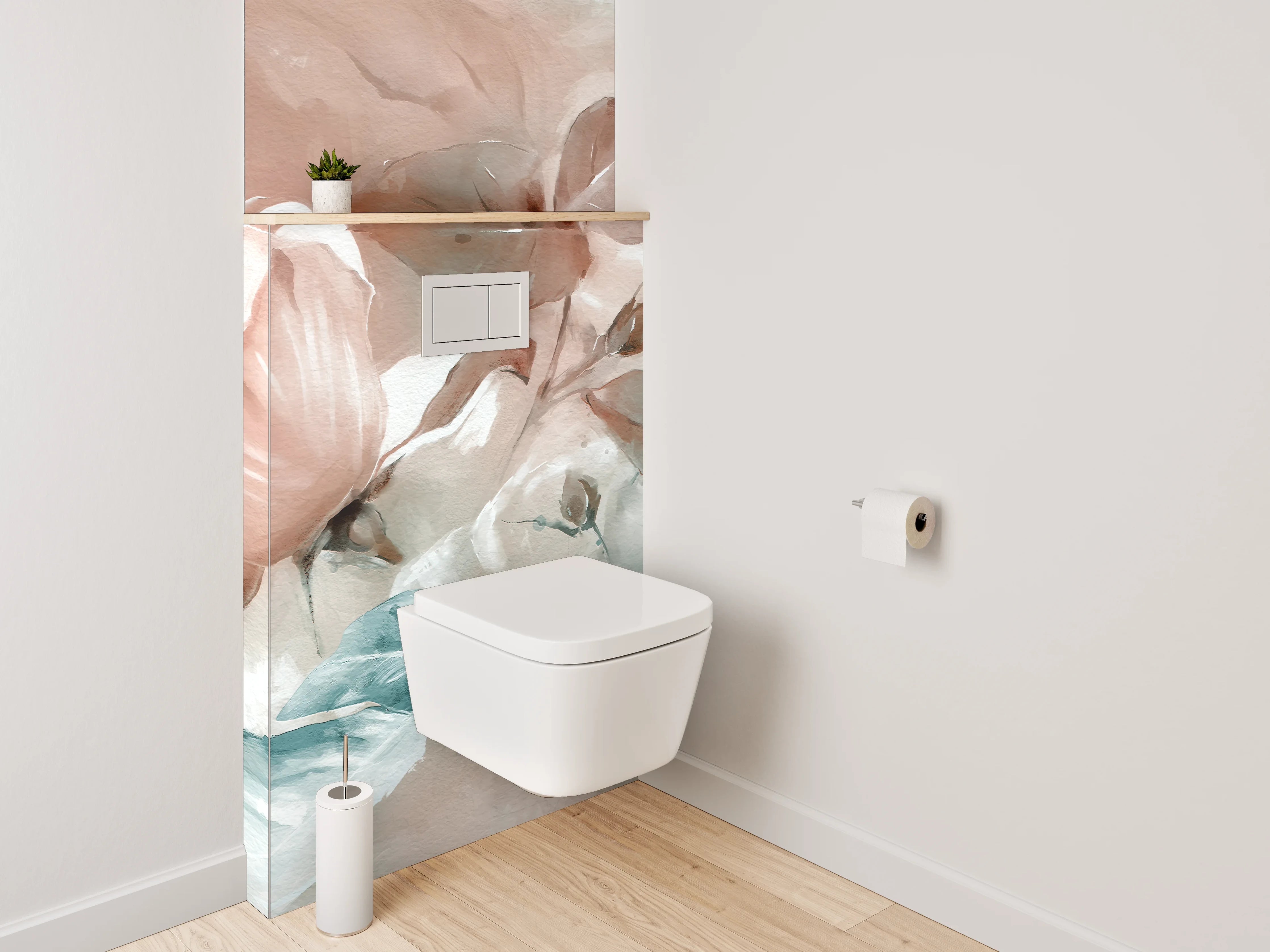 WC-Rückwand - Sanfte Blumenmalerei in Pastelltönen
