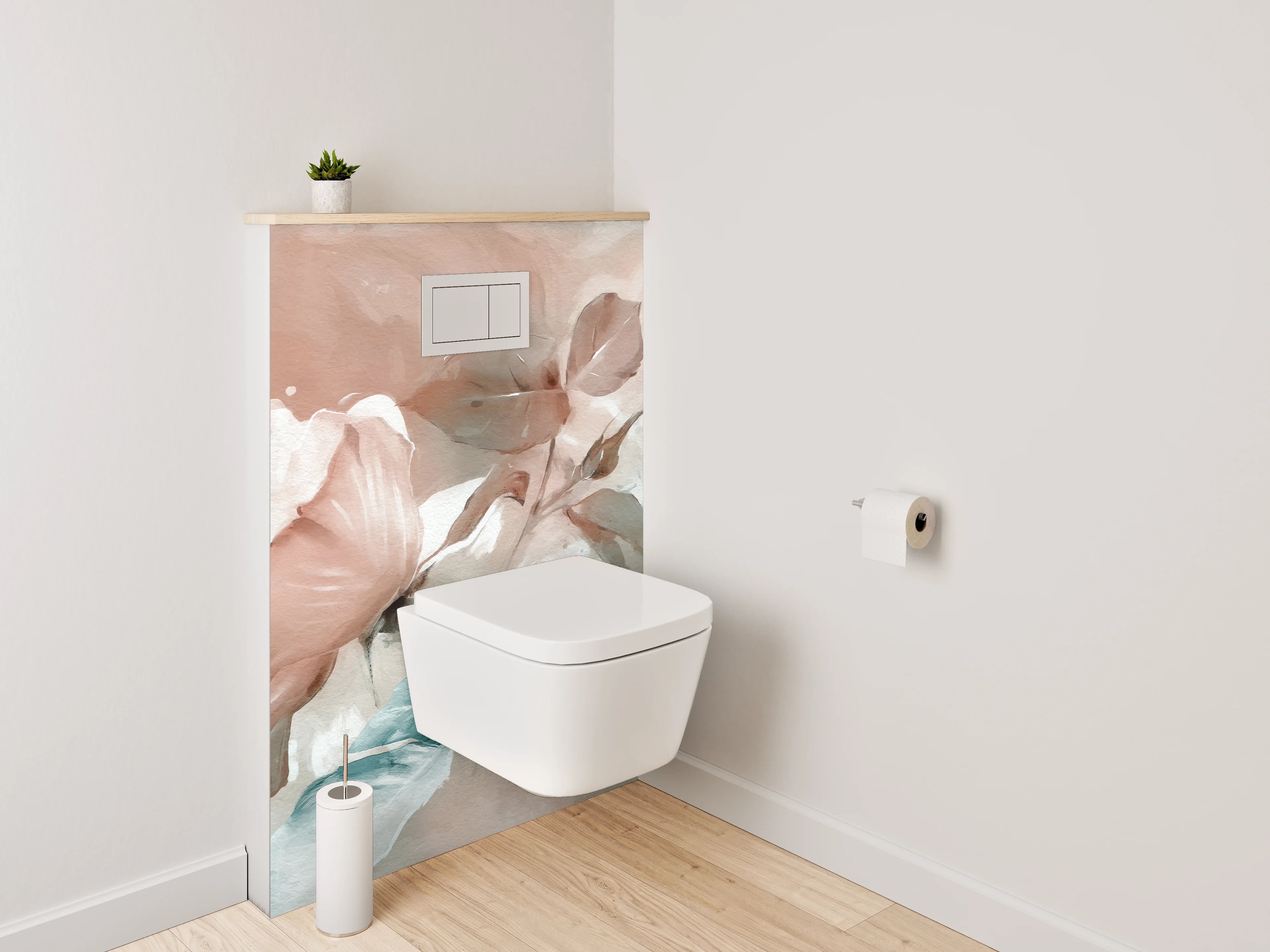 WC-Rückwand - Sanfte Blumenmalerei in Pastelltönen