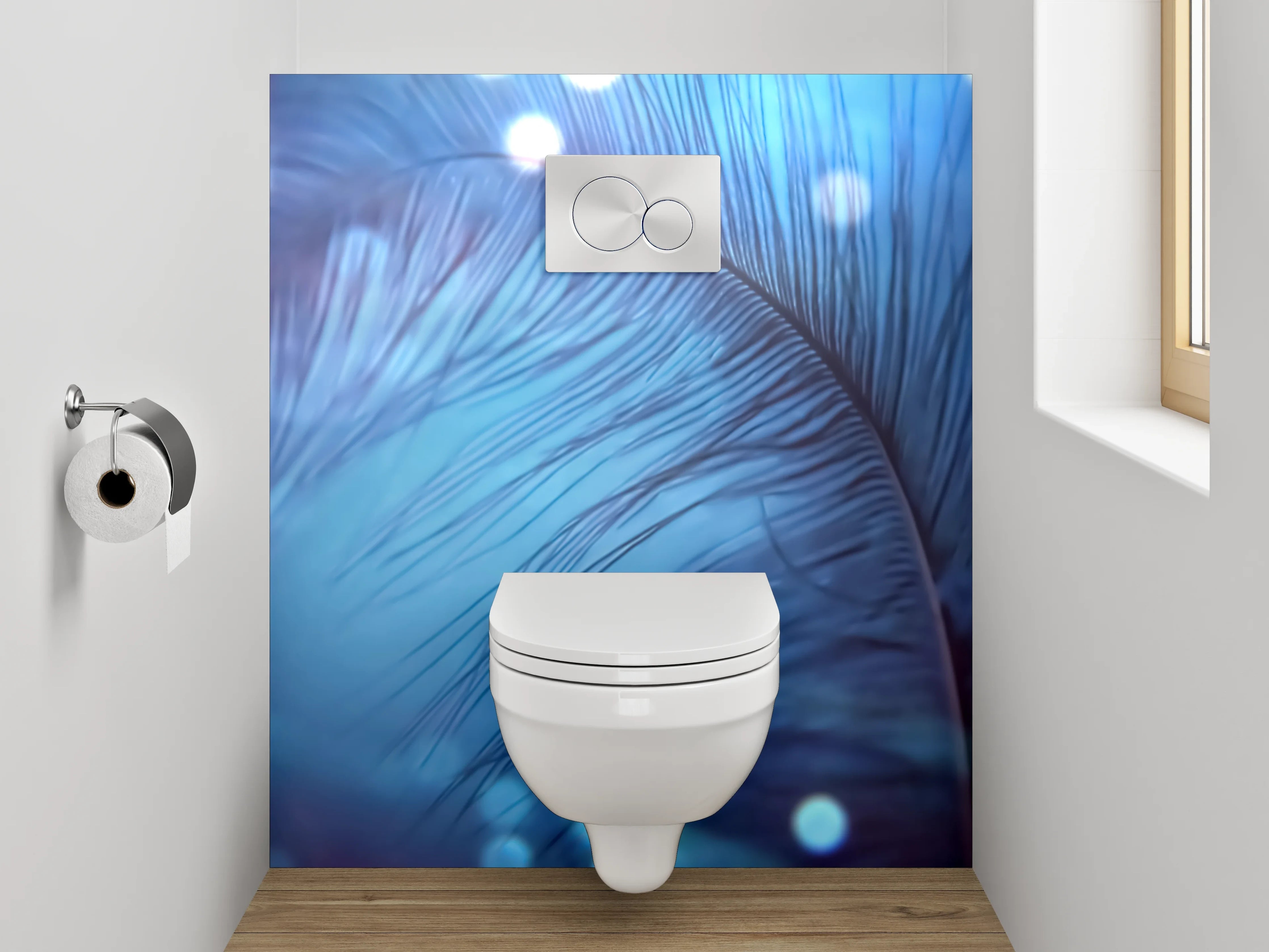 WC-Rückwand - Sanfte Feder mit Lichteffekten Blau