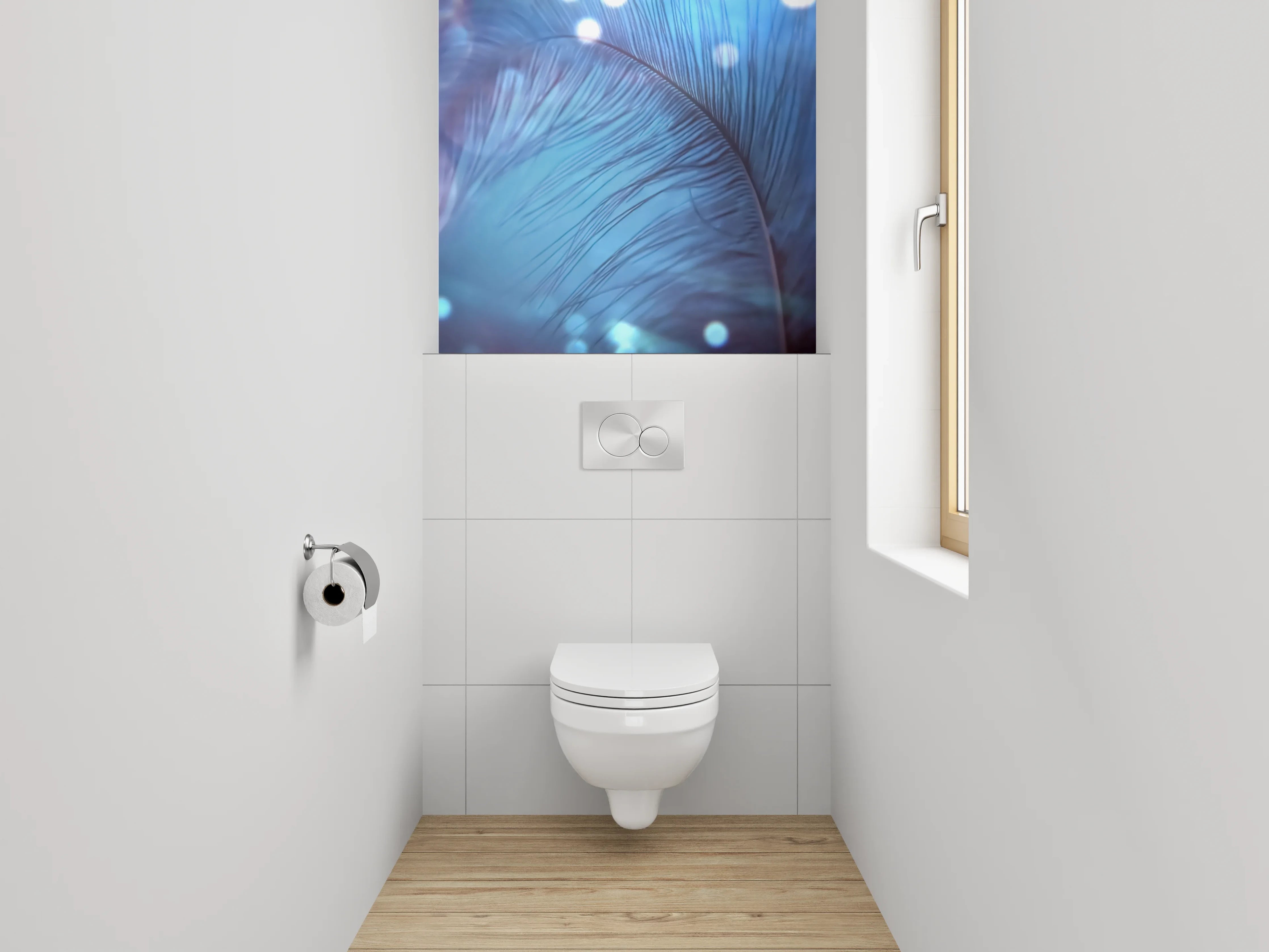 WC-Rückwand - Sanfte Feder mit Lichteffekten Blau