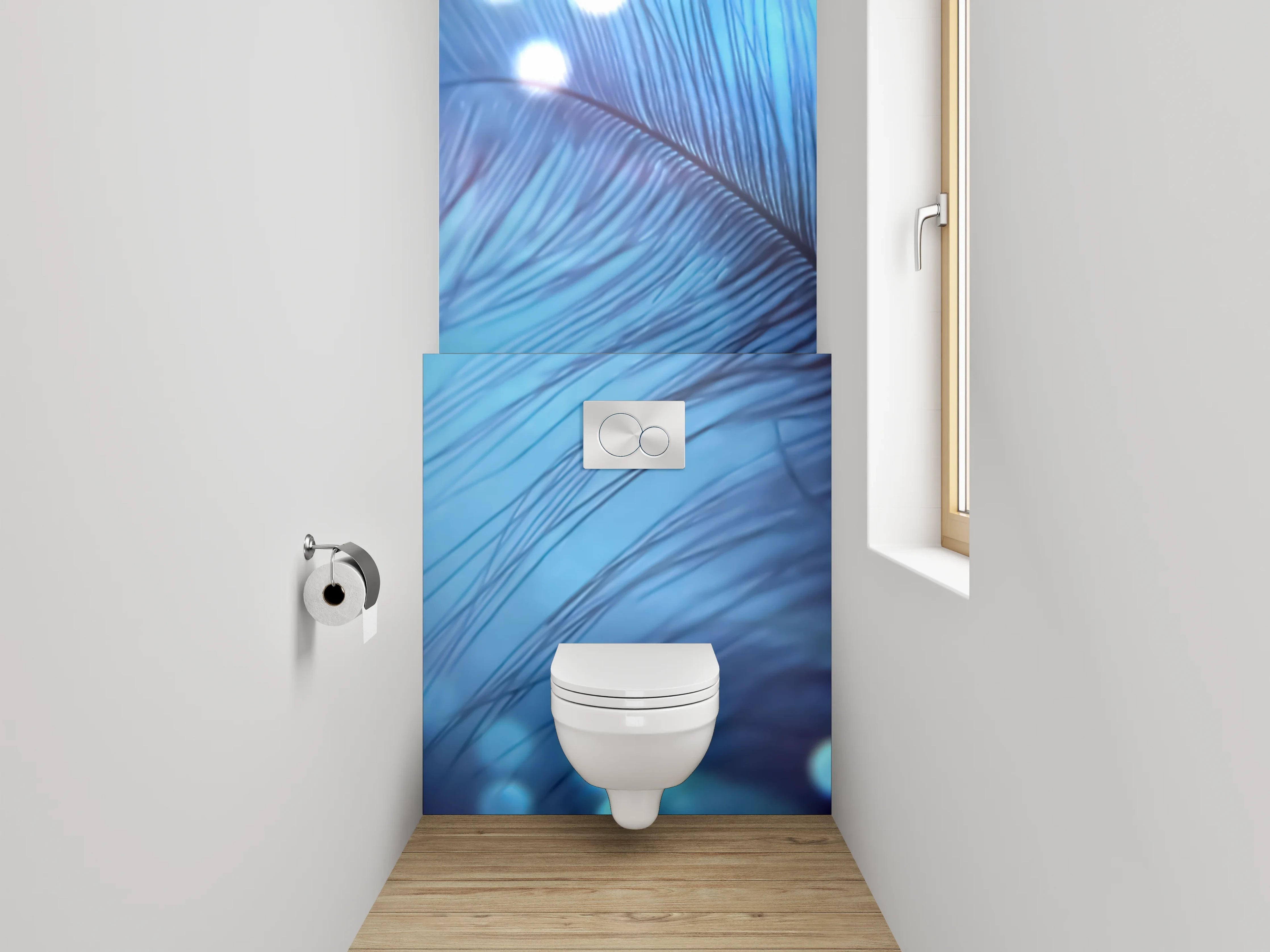 WC-Rückwand - Sanfte Feder mit Lichteffekten Blau