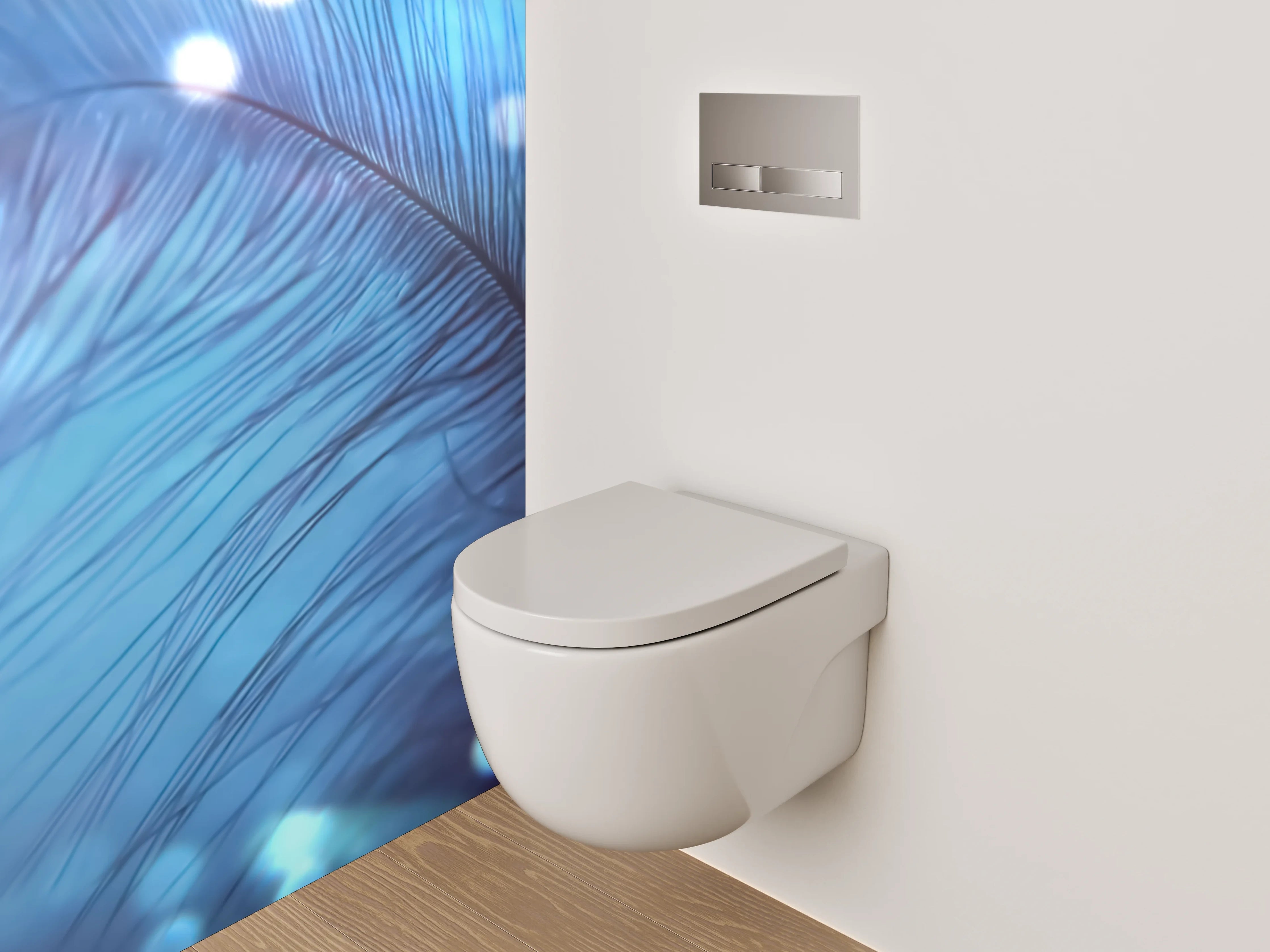 WC-Rückwand - Sanfte Feder mit Lichteffekten Blau