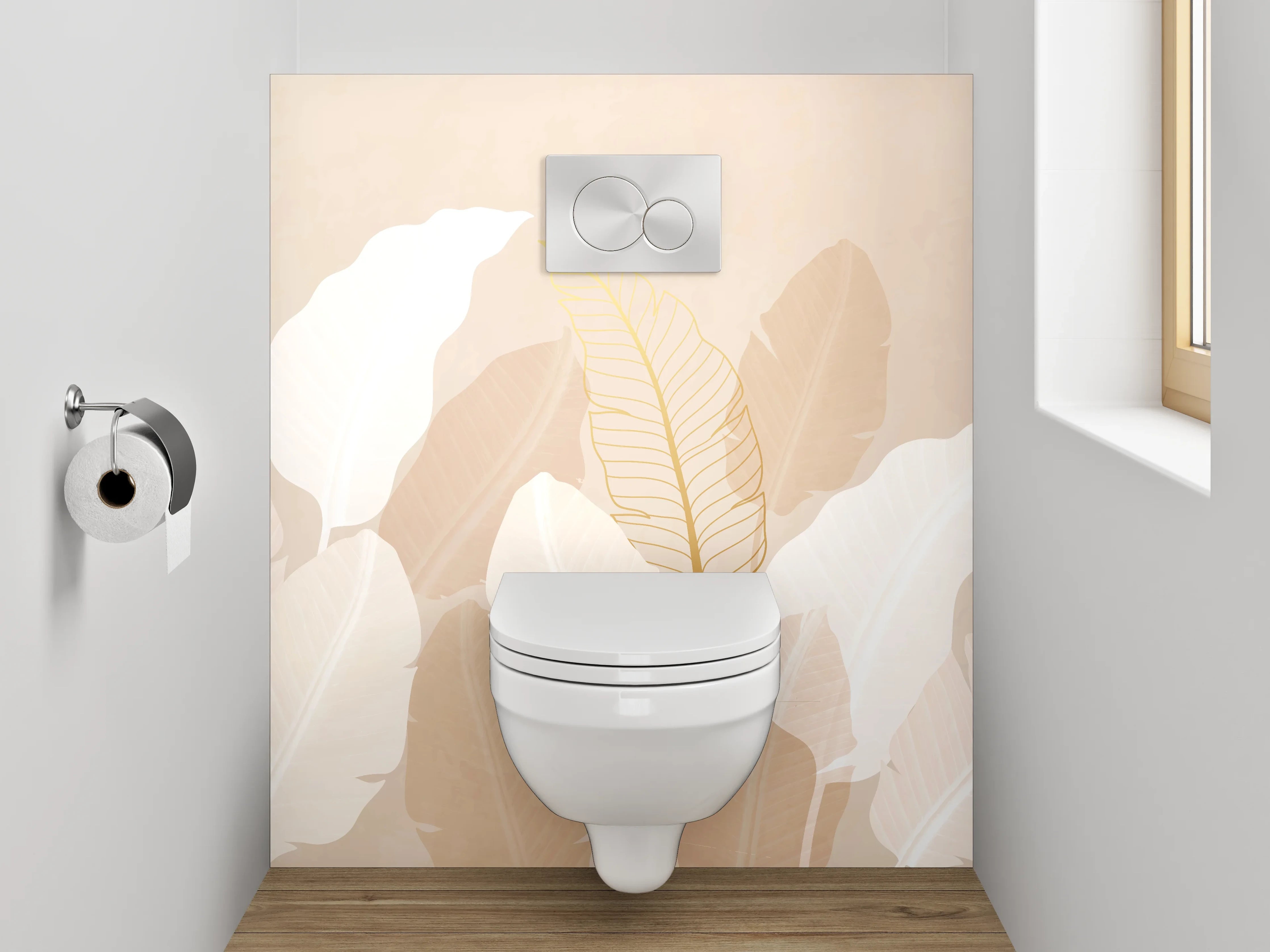 WC-Rückwand - Sanfte Federn Beige Weiß Natur