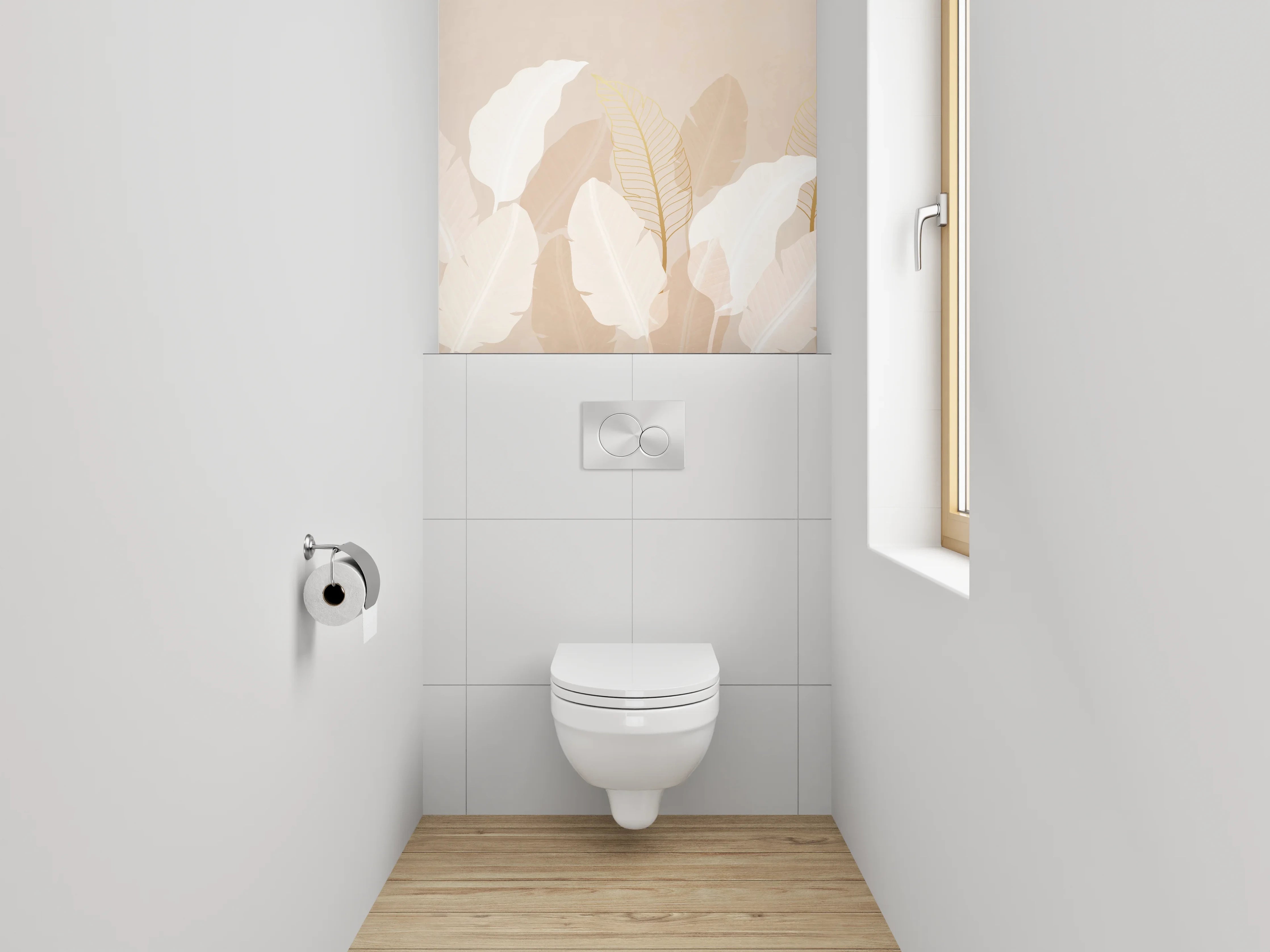 WC-Rückwand - Sanfte Federn Beige Weiß Natur