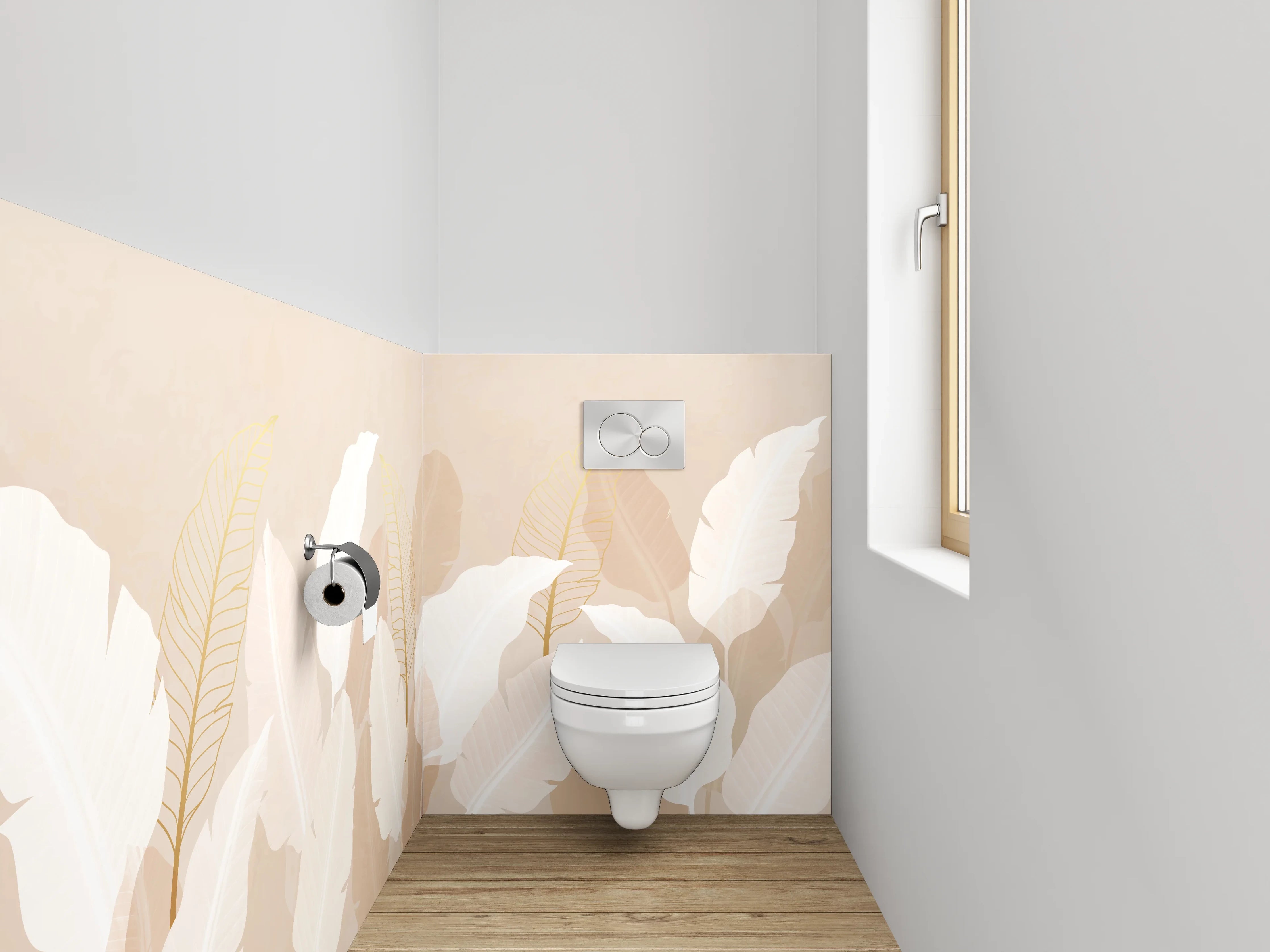 WC-Rückwand - Sanfte Federn Beige Weiß Natur