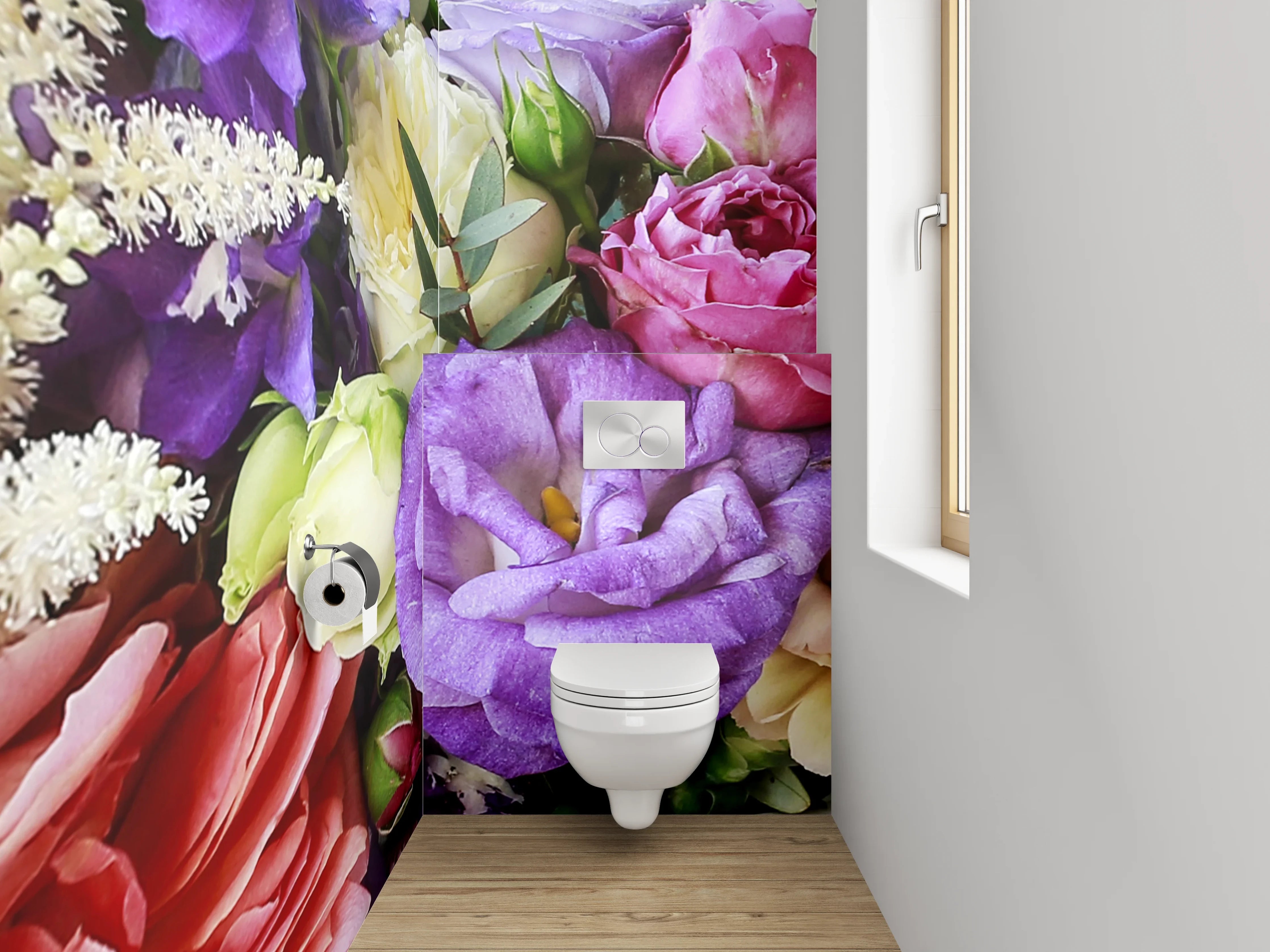 WC-Rückwand - Sanfte Graublumenvielfalt