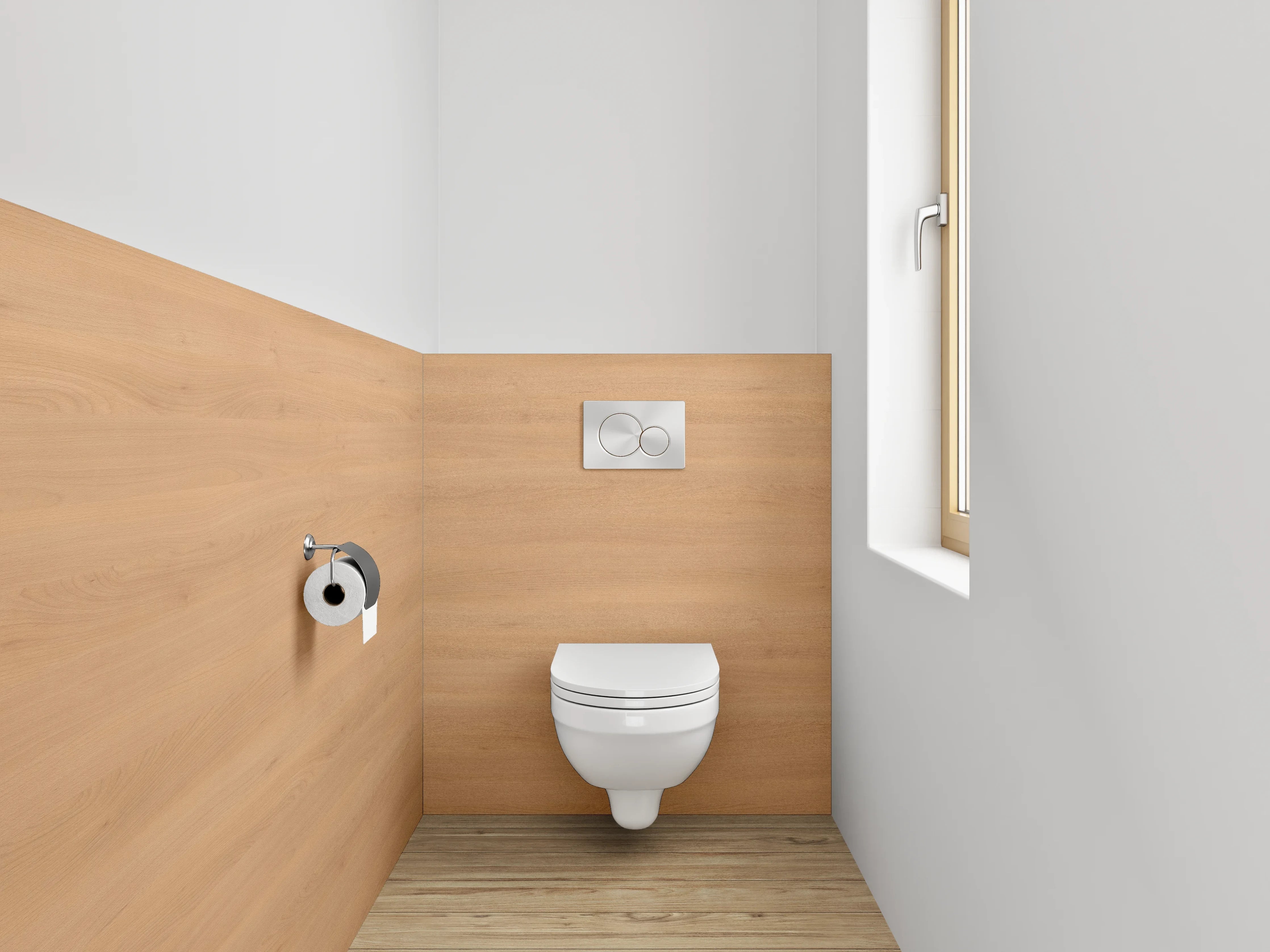 WC-Rückwand - Sanfte Grautöne auf Holz