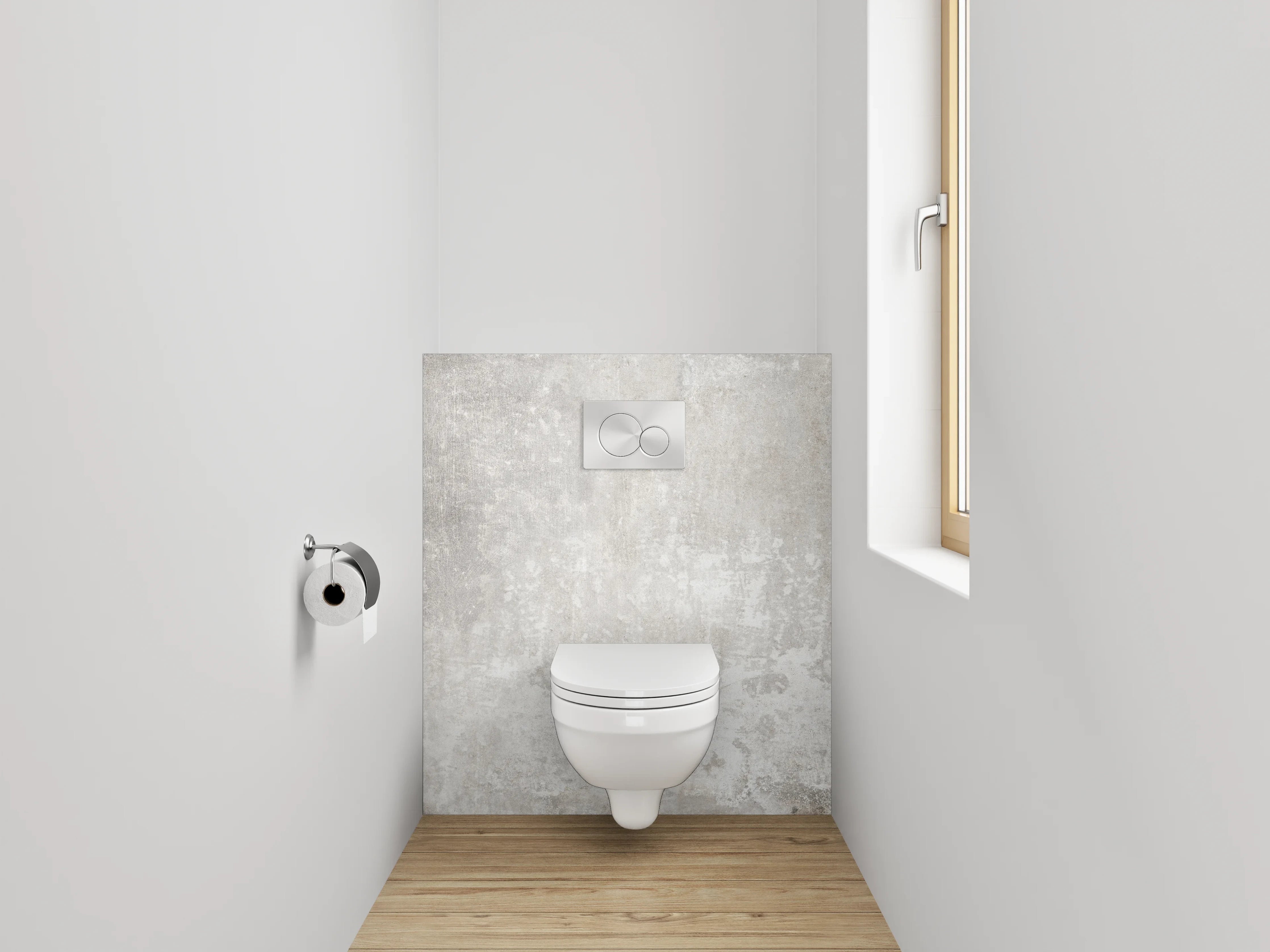 WC-Rückwand - Sanfte Grautöne auf weißem Beton