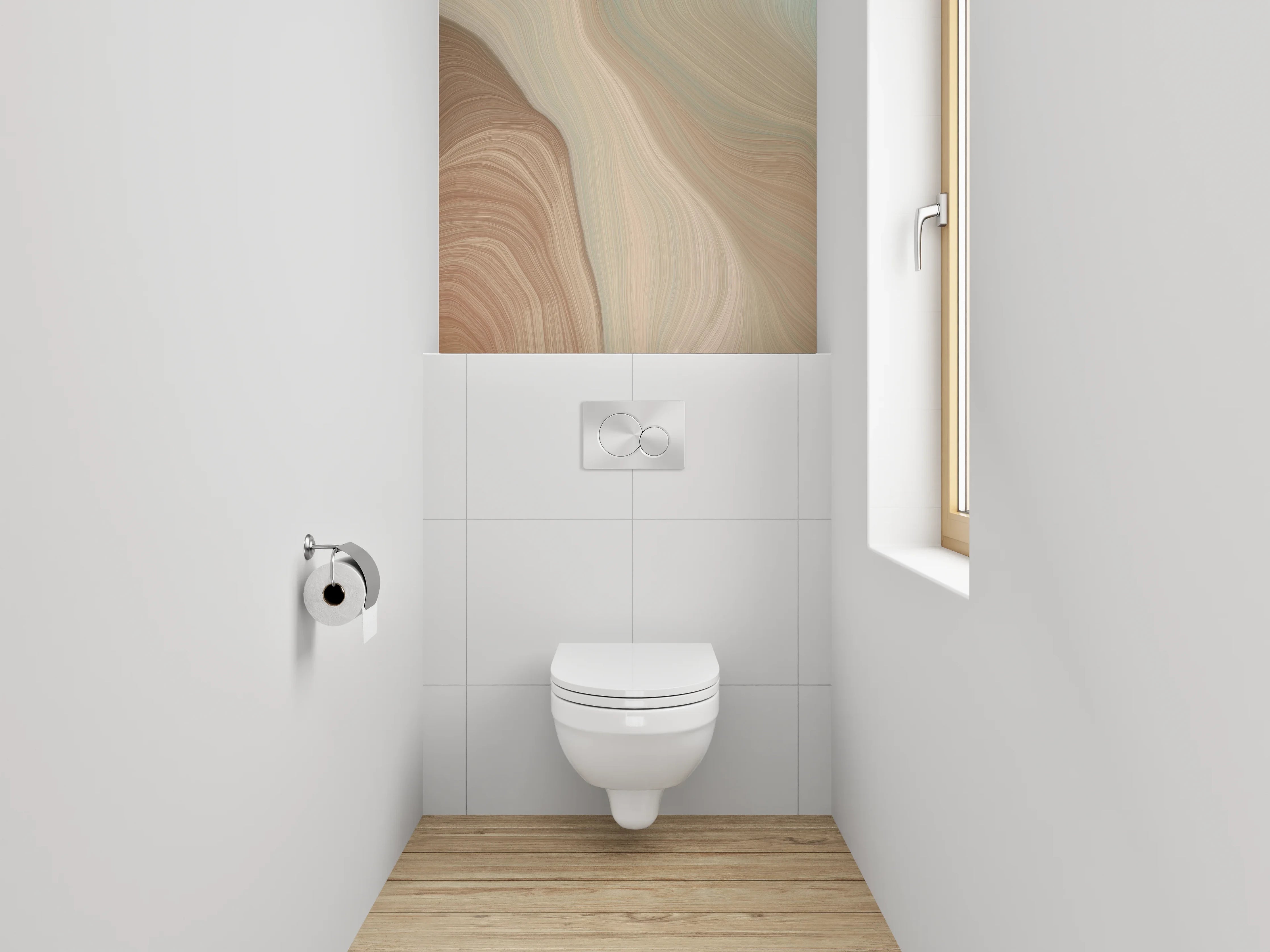 WC-Rückwand - Sanfte Marmorwellen Beige Braun Weiß