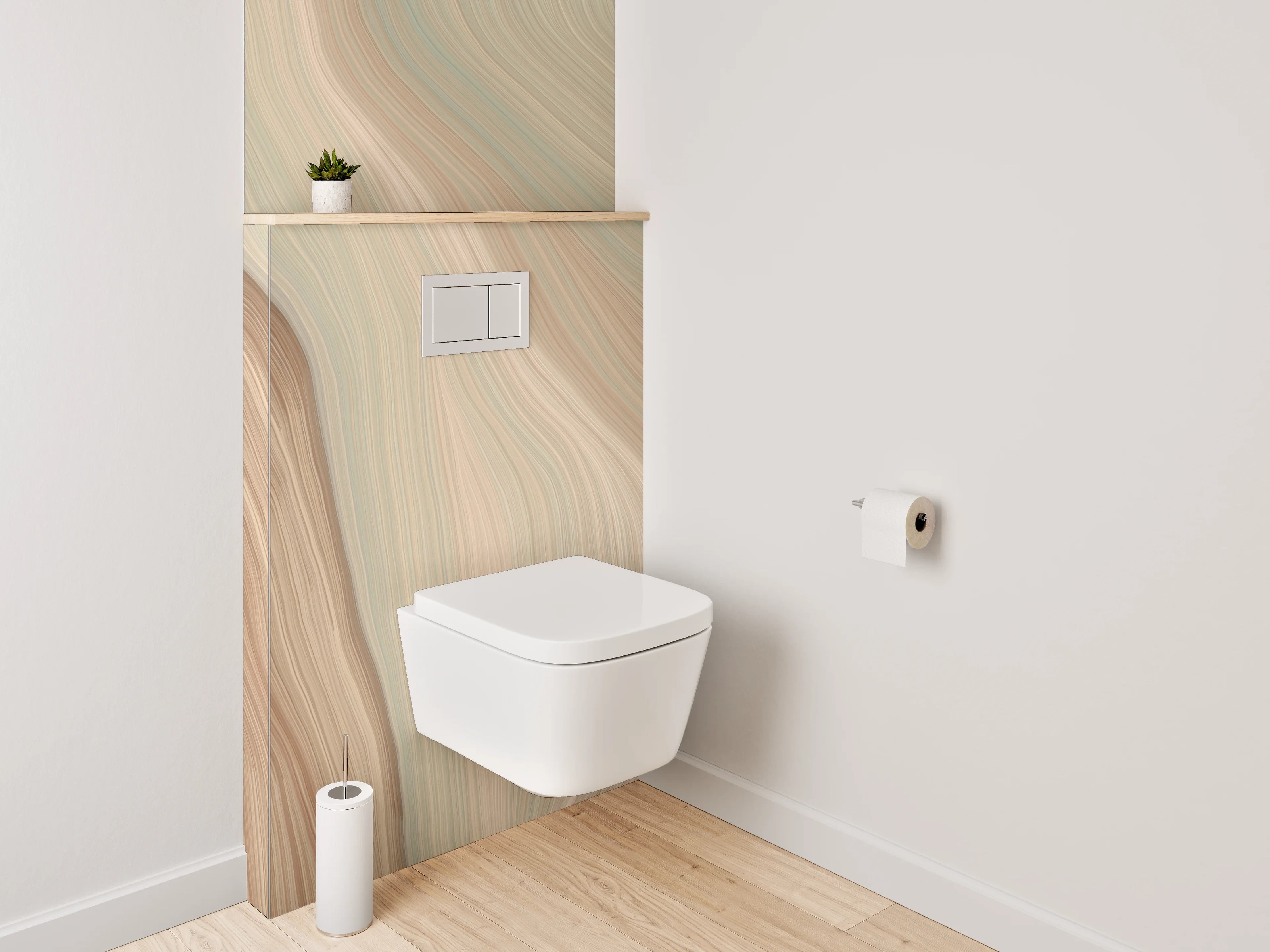 WC-Rückwand - Sanfte Marmorwellen Beige Braun Weiß