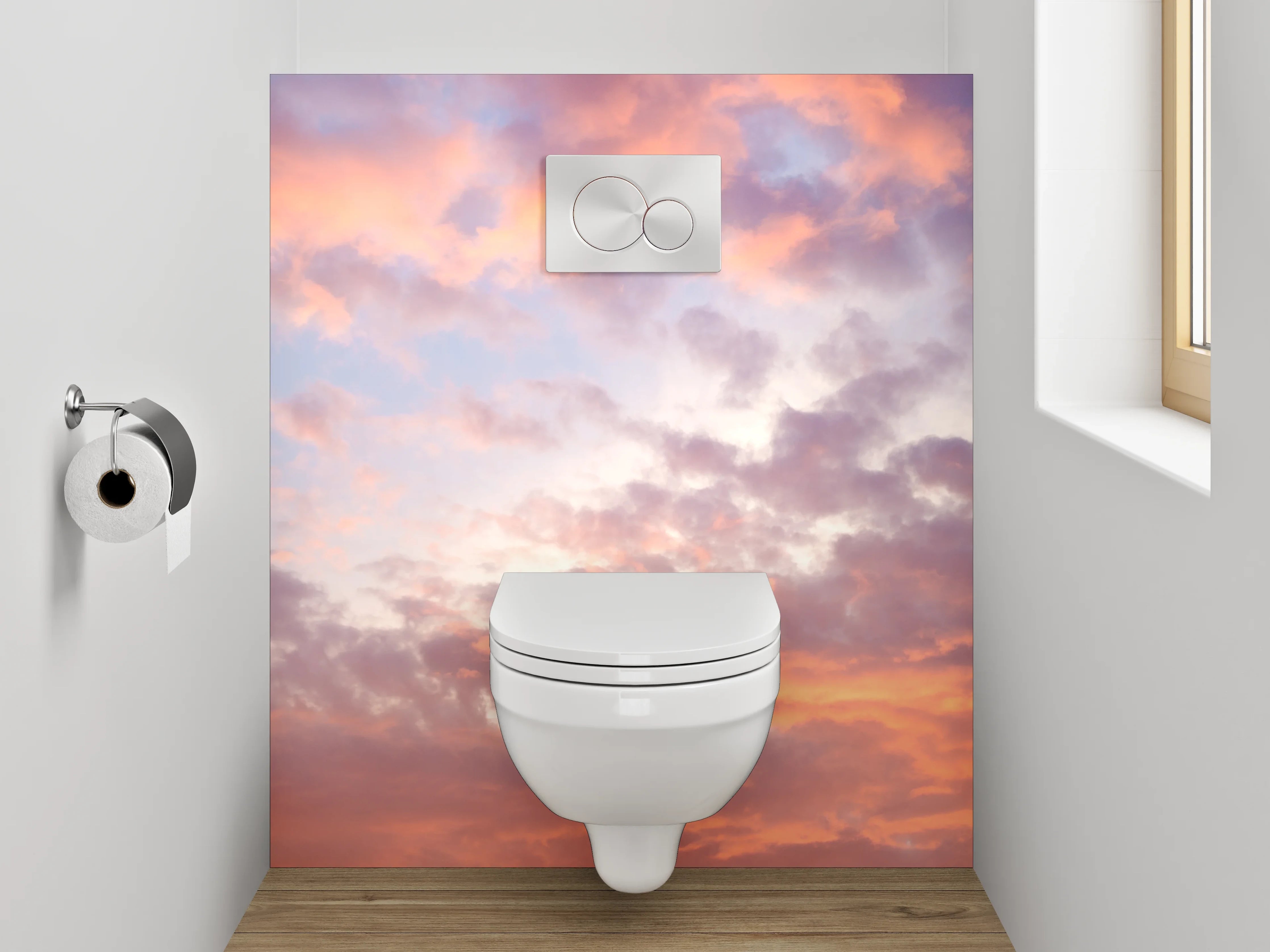 WC-Rückwand - Sanfte Pastellwolken am Himmel