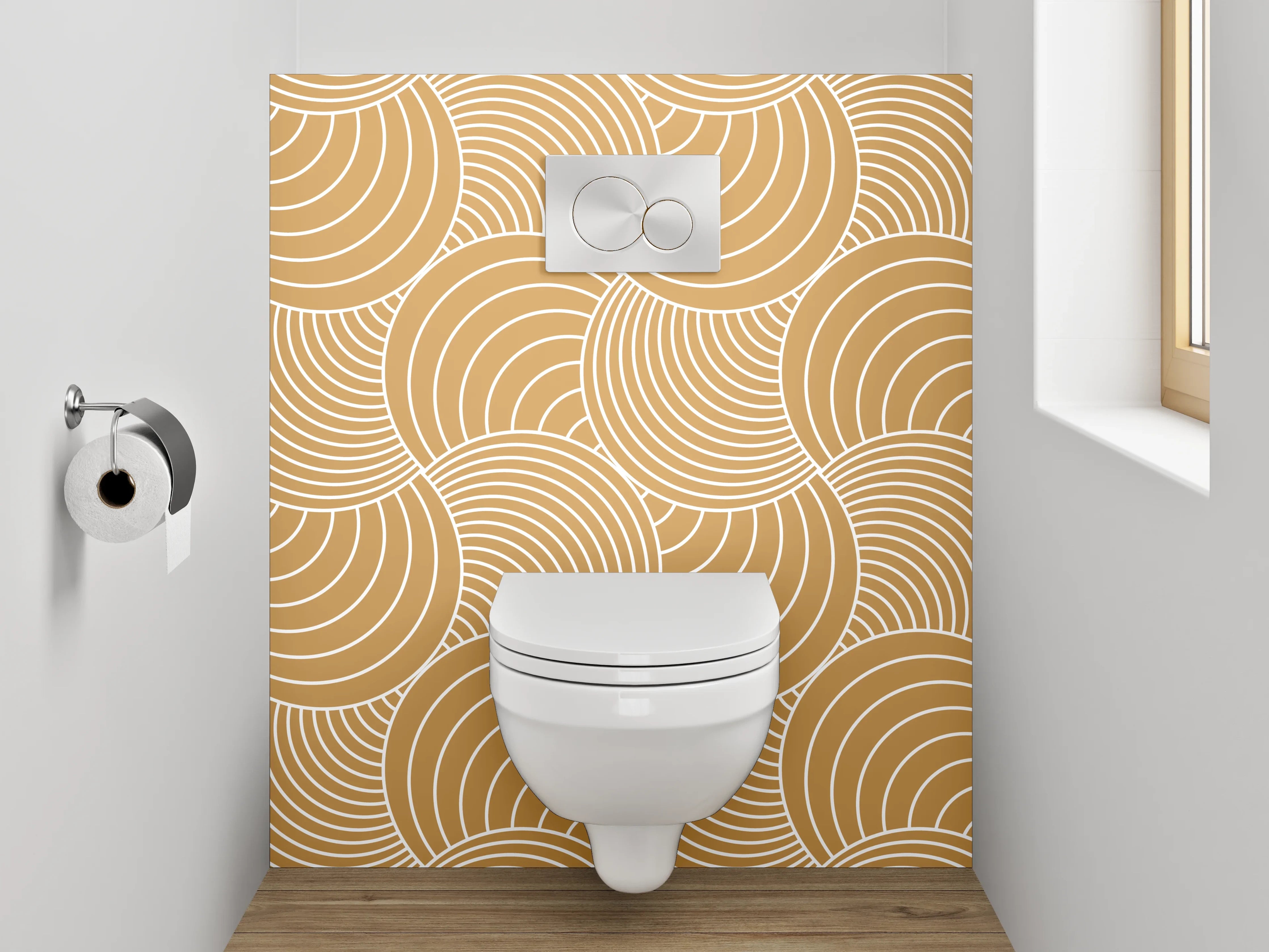 WC-Rückwand - Sanfte Wellen in Beige und Grau