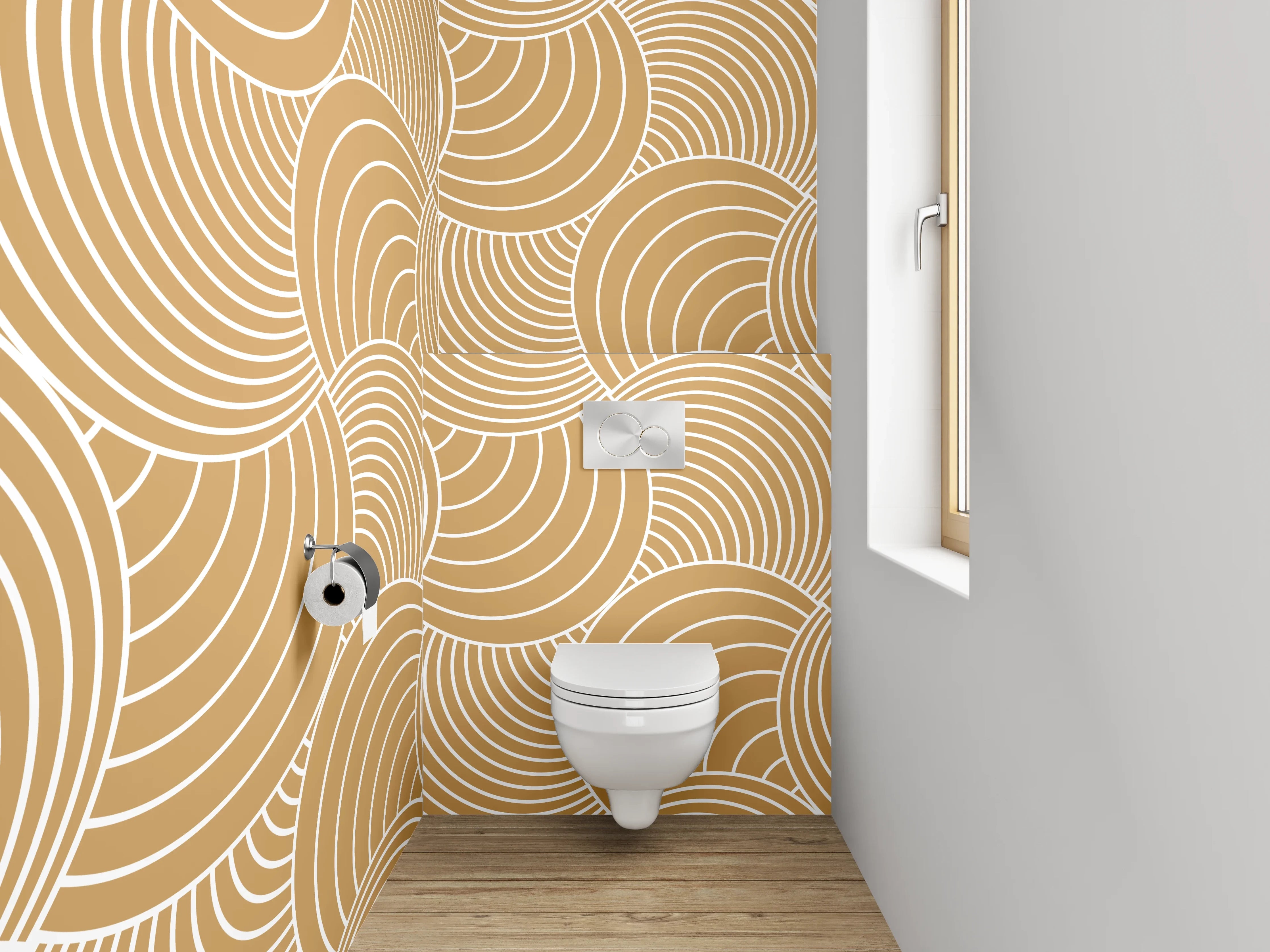 WC-Rückwand - Sanfte Wellen in Beige und Grau