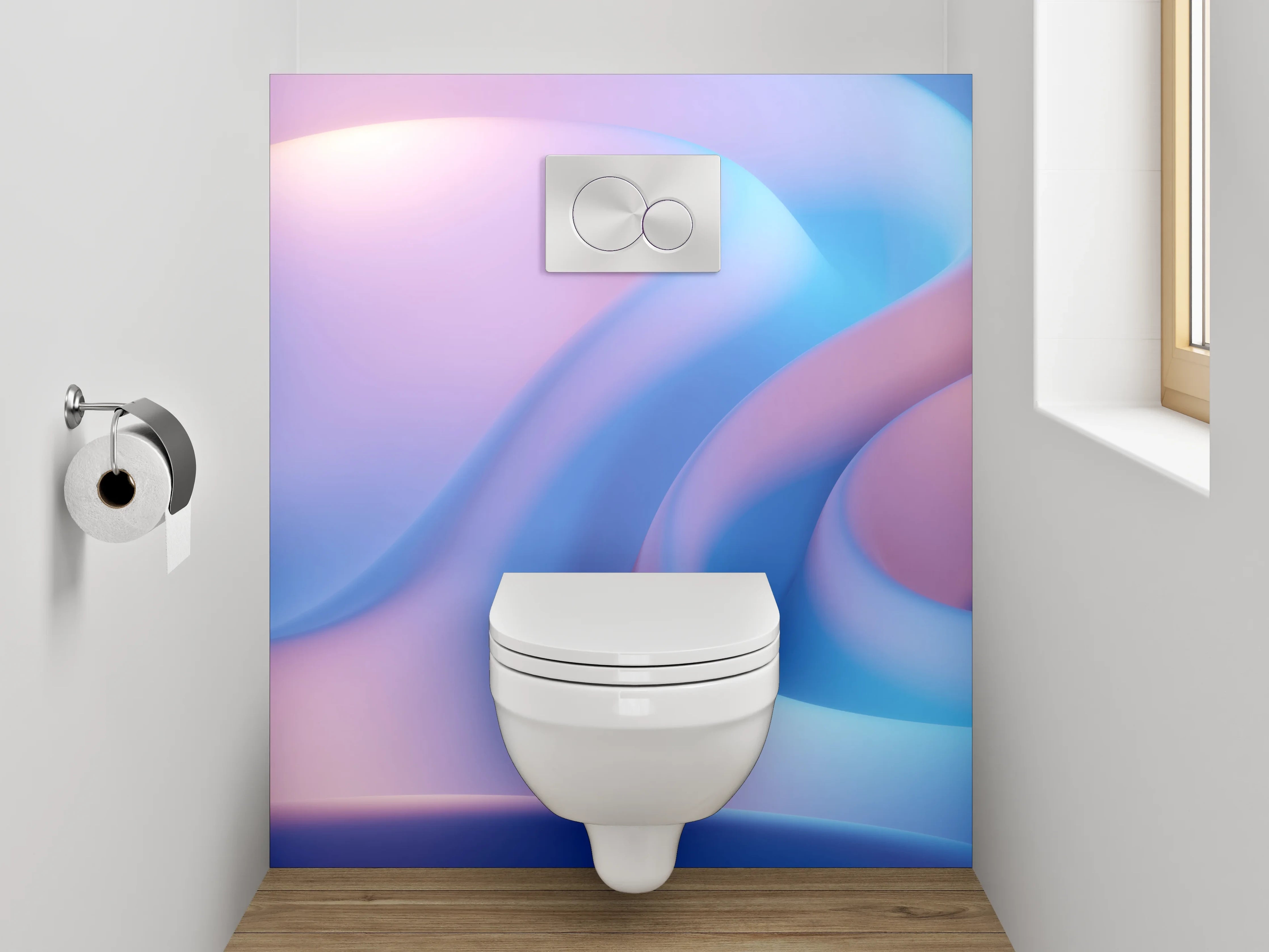 WC-Rückwand - Sanfte abstrakte Wellen in Pastellblau
