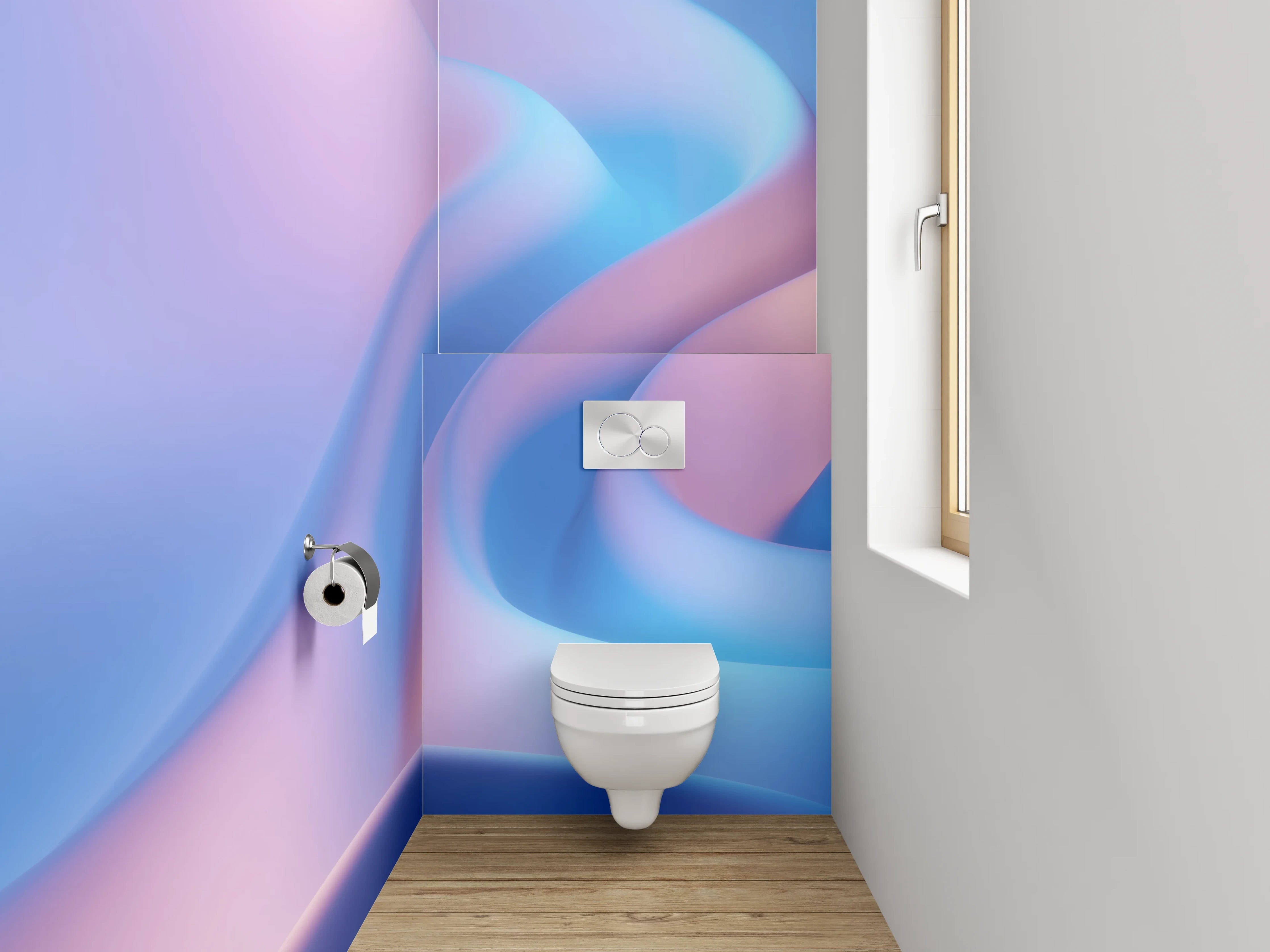 WC-Rückwand - Sanfte abstrakte Wellen in Pastellblau