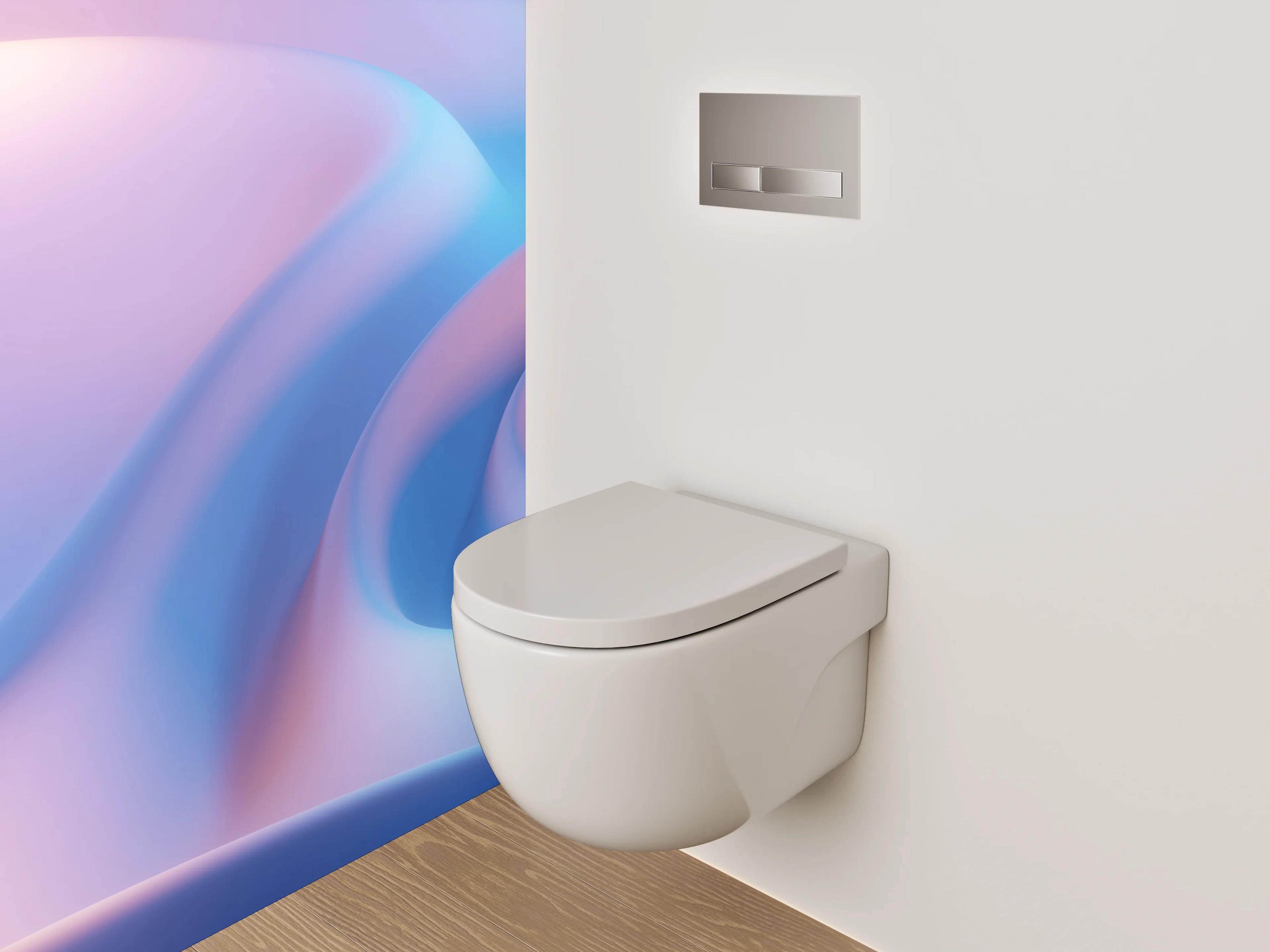 WC-Rückwand - Sanfte abstrakte Wellen in Pastellblau