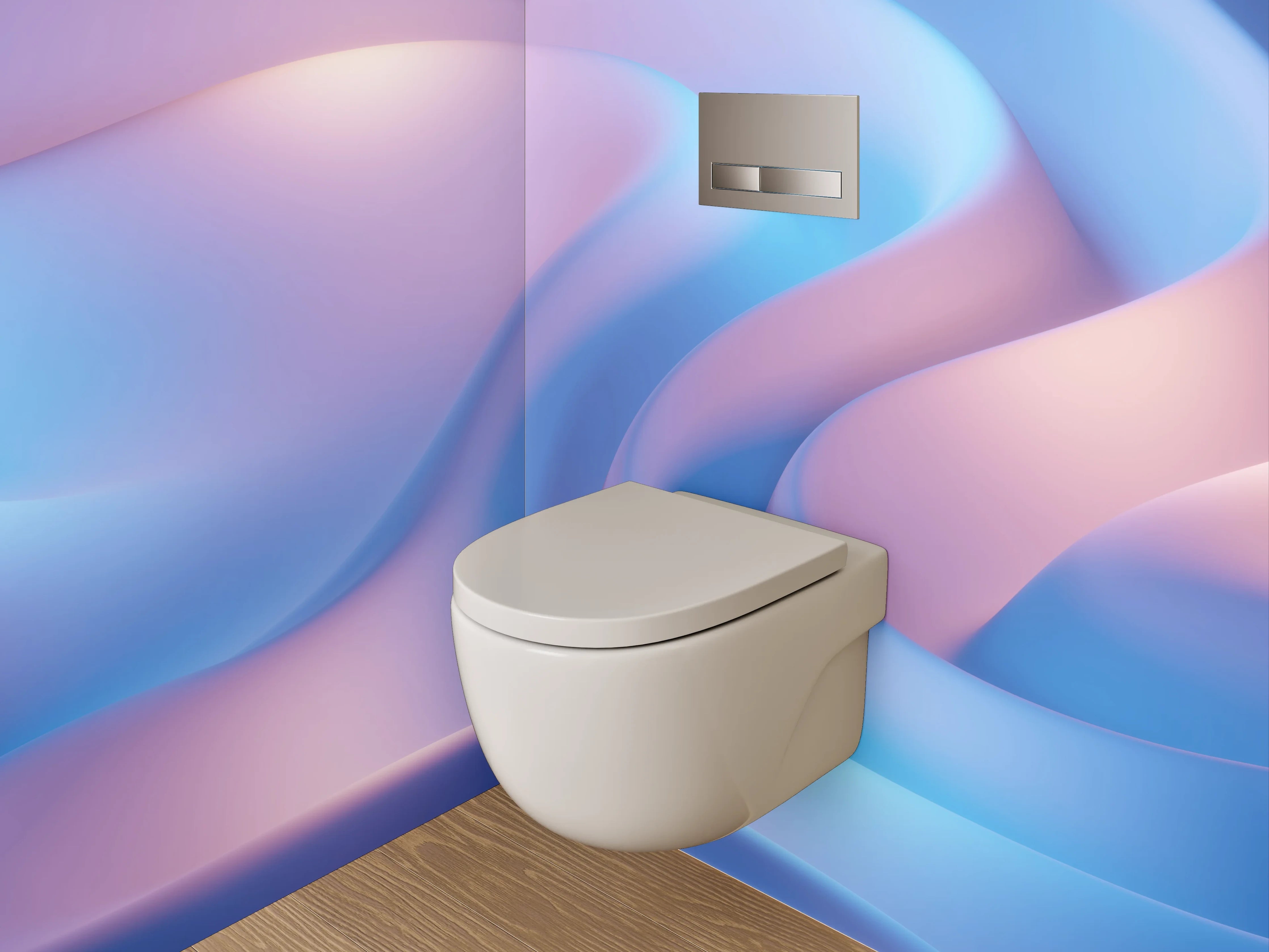 WC-Rückwand - Sanfte abstrakte Wellen in Pastellblau