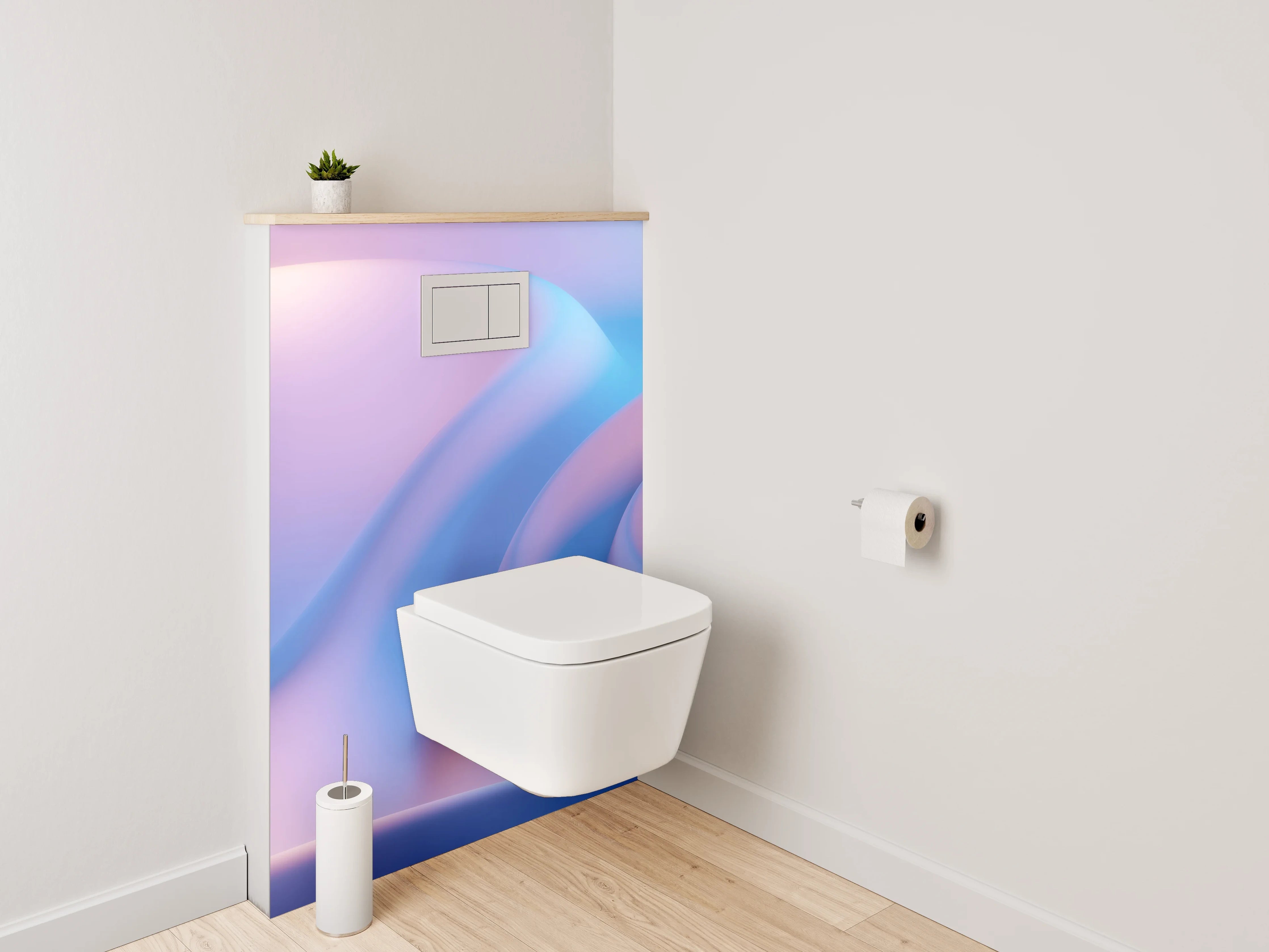 WC-Rückwand - Sanfte abstrakte Wellen in Pastellblau