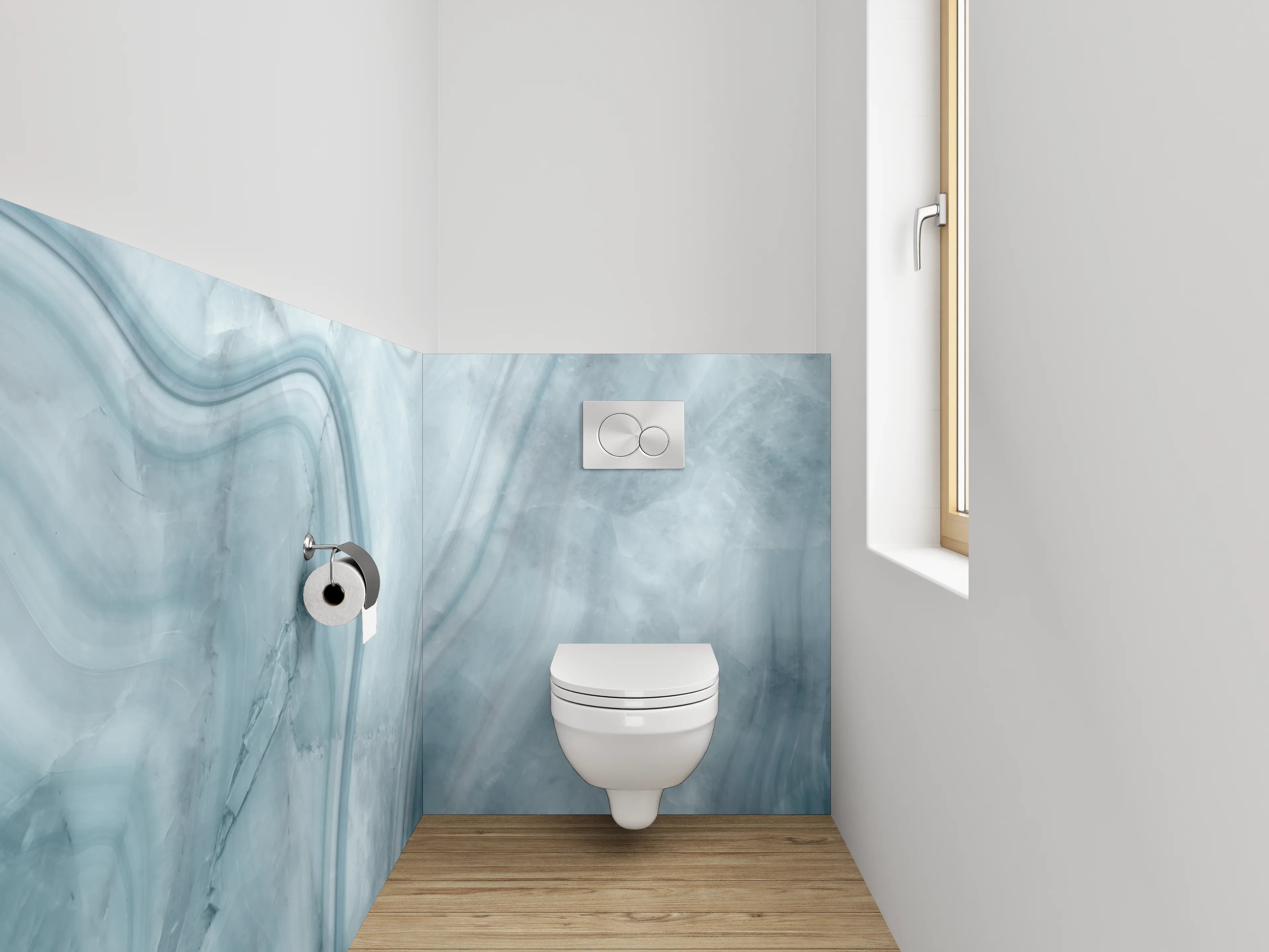 WC-Rückwand - Sanfter Grauschimmer auf weißem Marmor