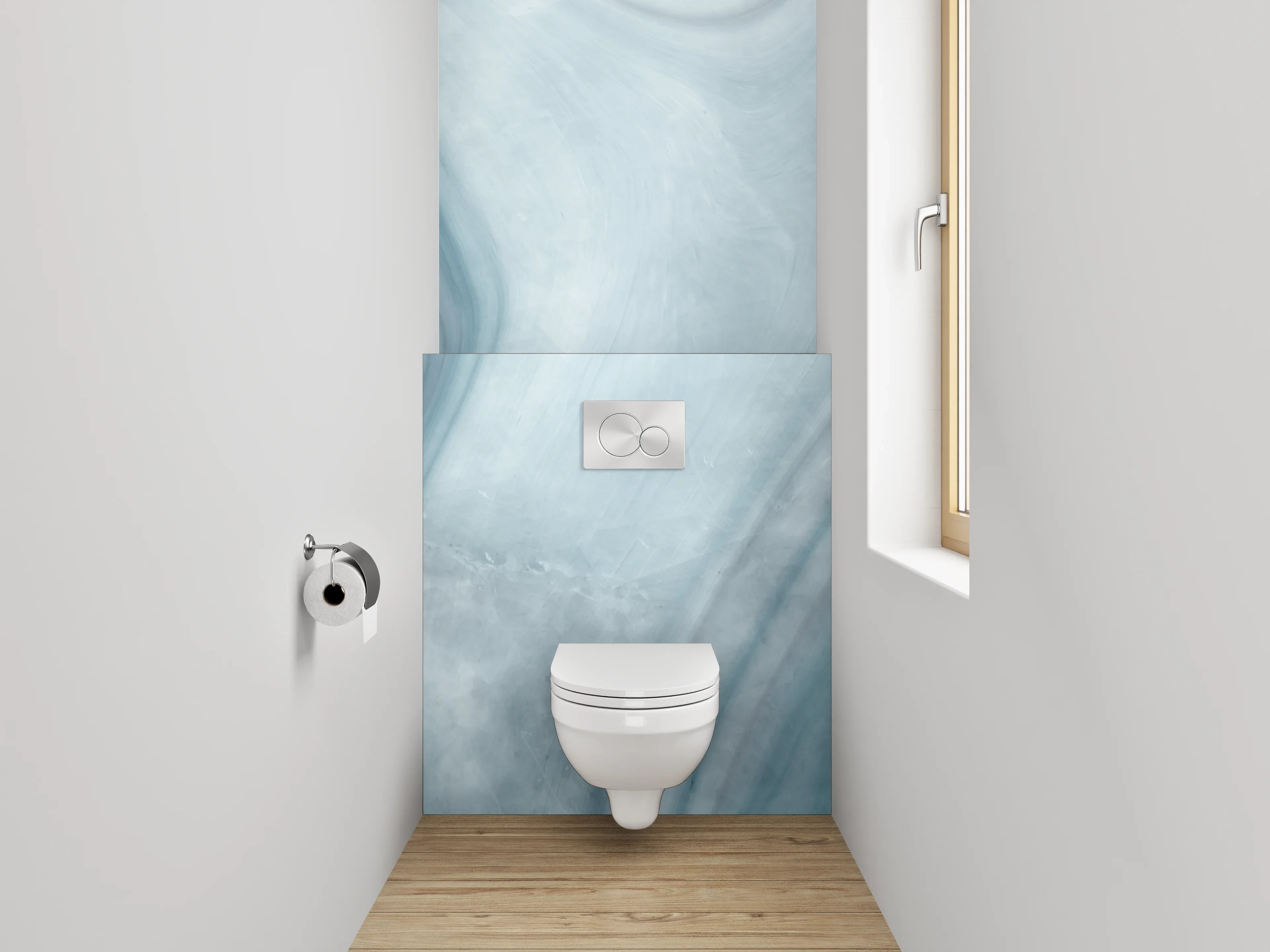 WC-Rückwand - Sanfter Grauschimmer auf weißem Marmor