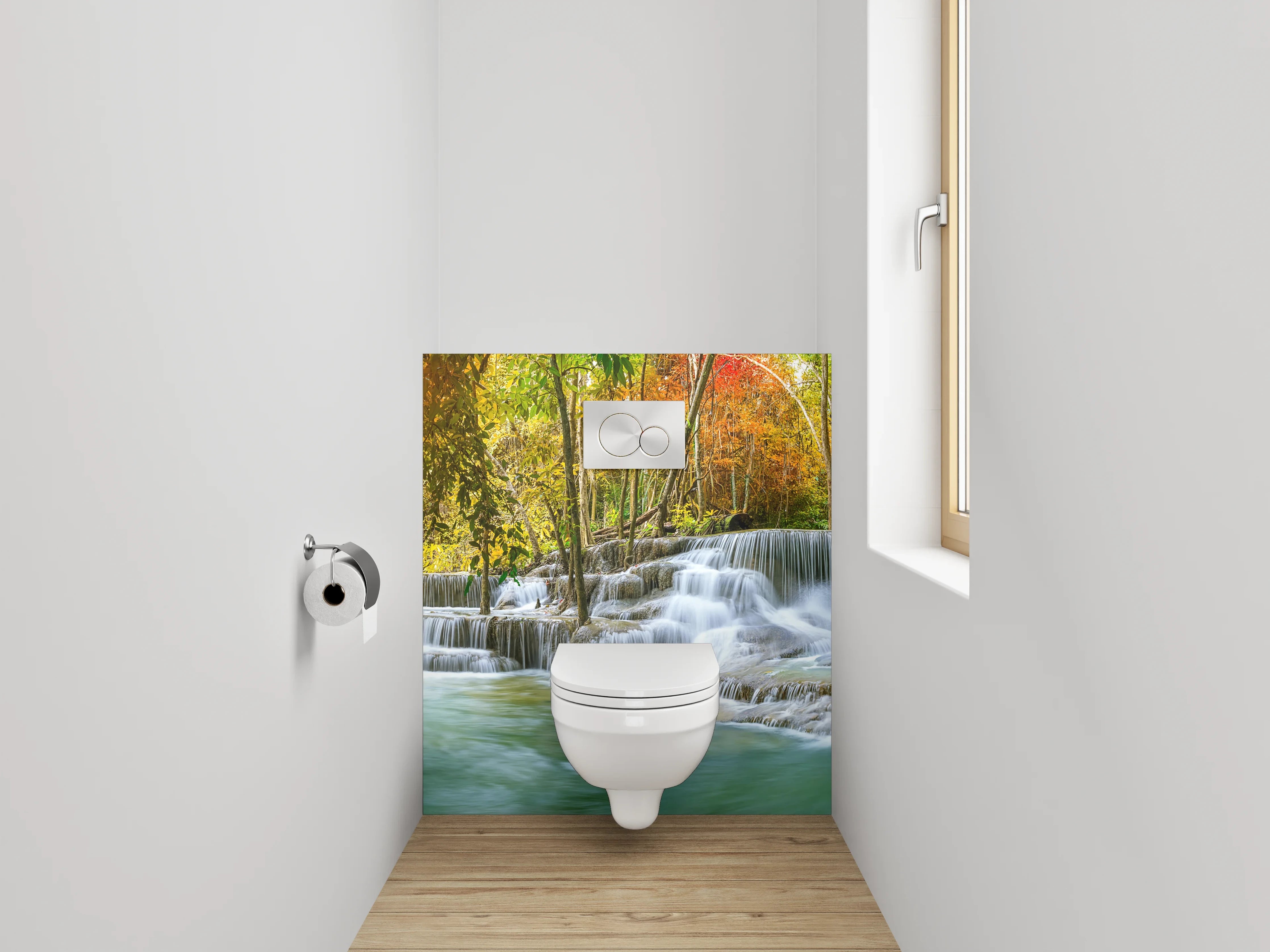 WC-Rückwand - Sanfter Wasserfall im Herbstgrau