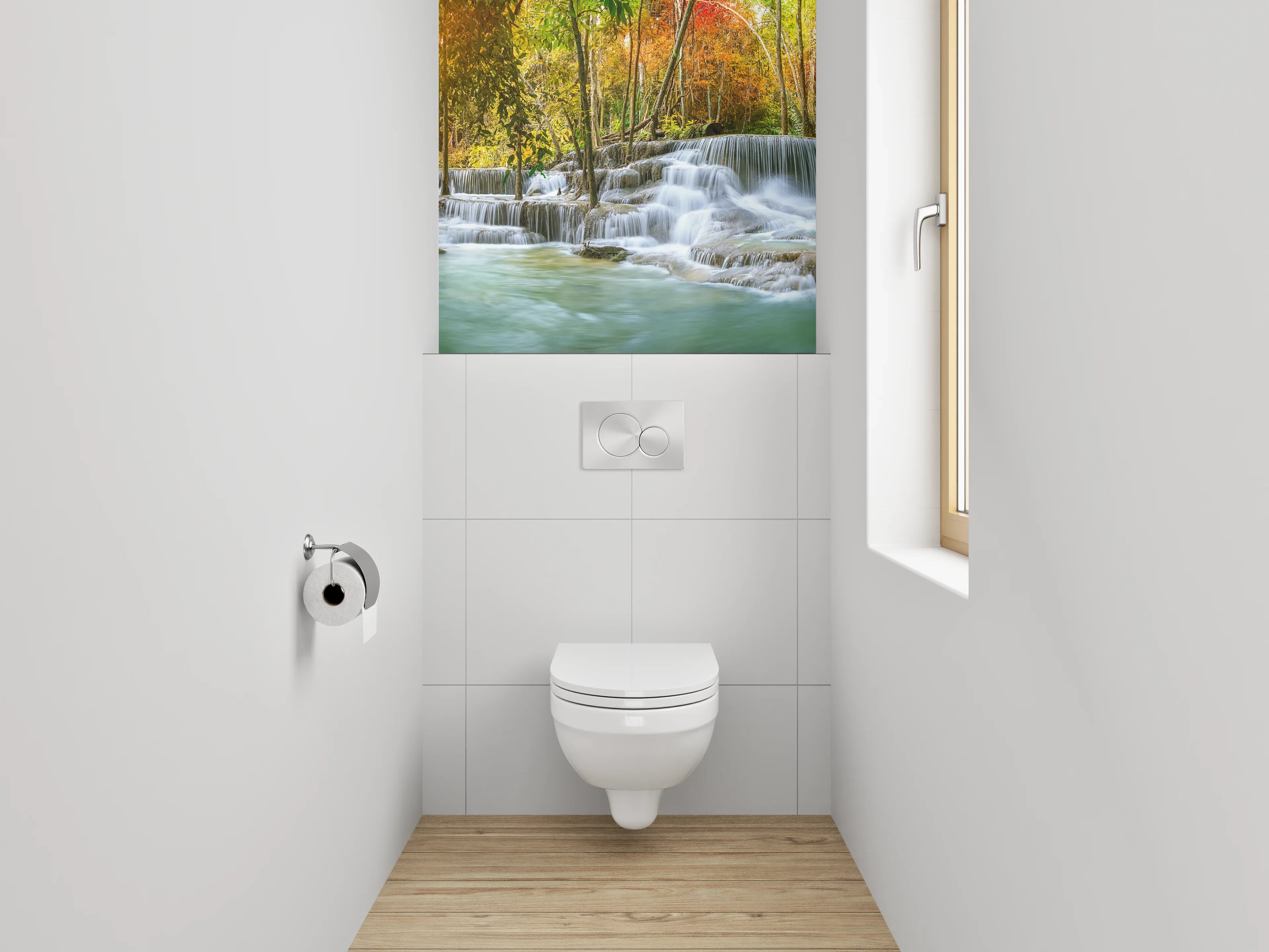 WC-Rückwand - Sanfter Wasserfall im Herbstgrau