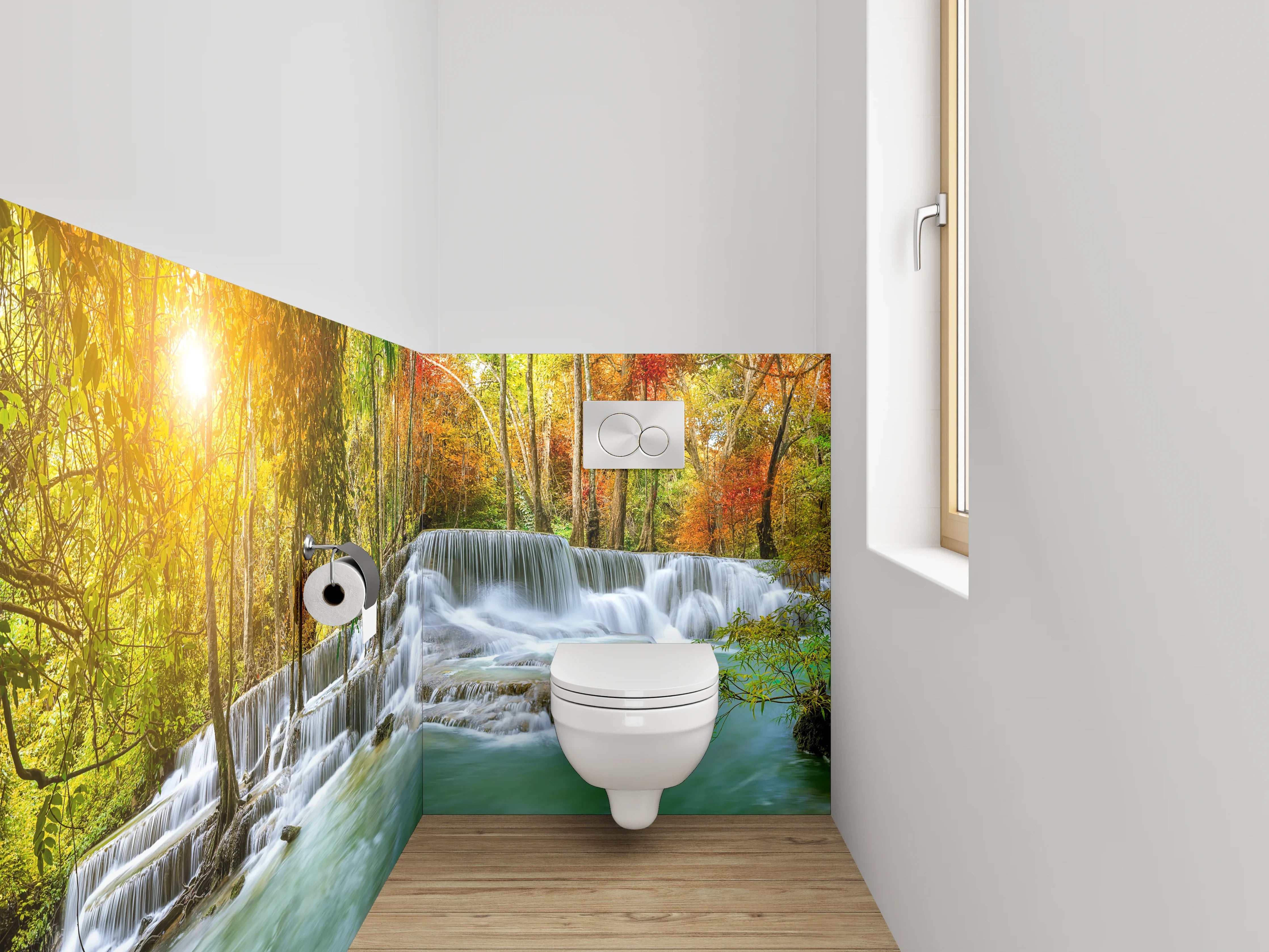 WC-Rückwand - Sanfter Wasserfall im Herbstgrau