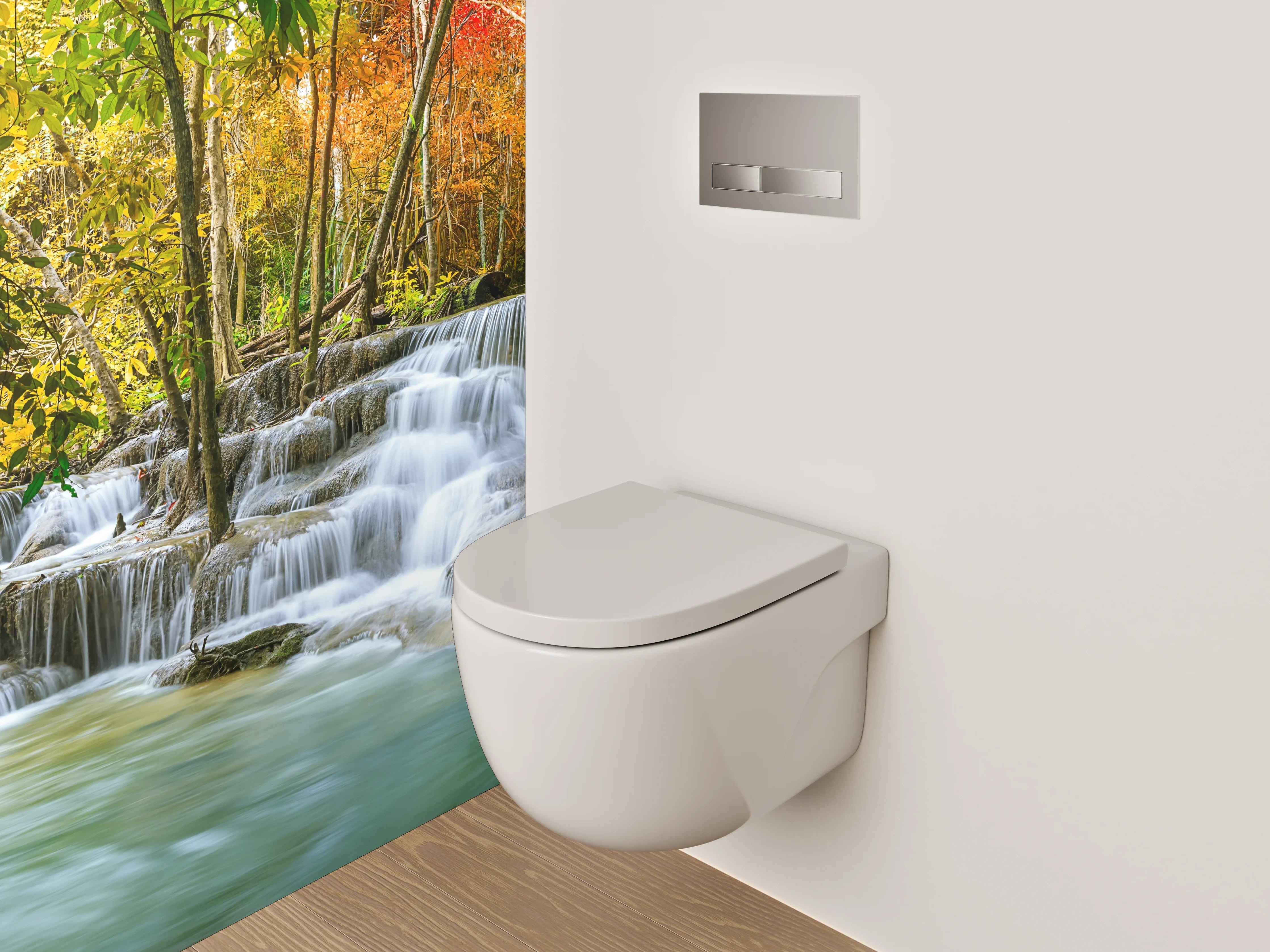 WC-Rückwand - Sanfter Wasserfall im Herbstgrau