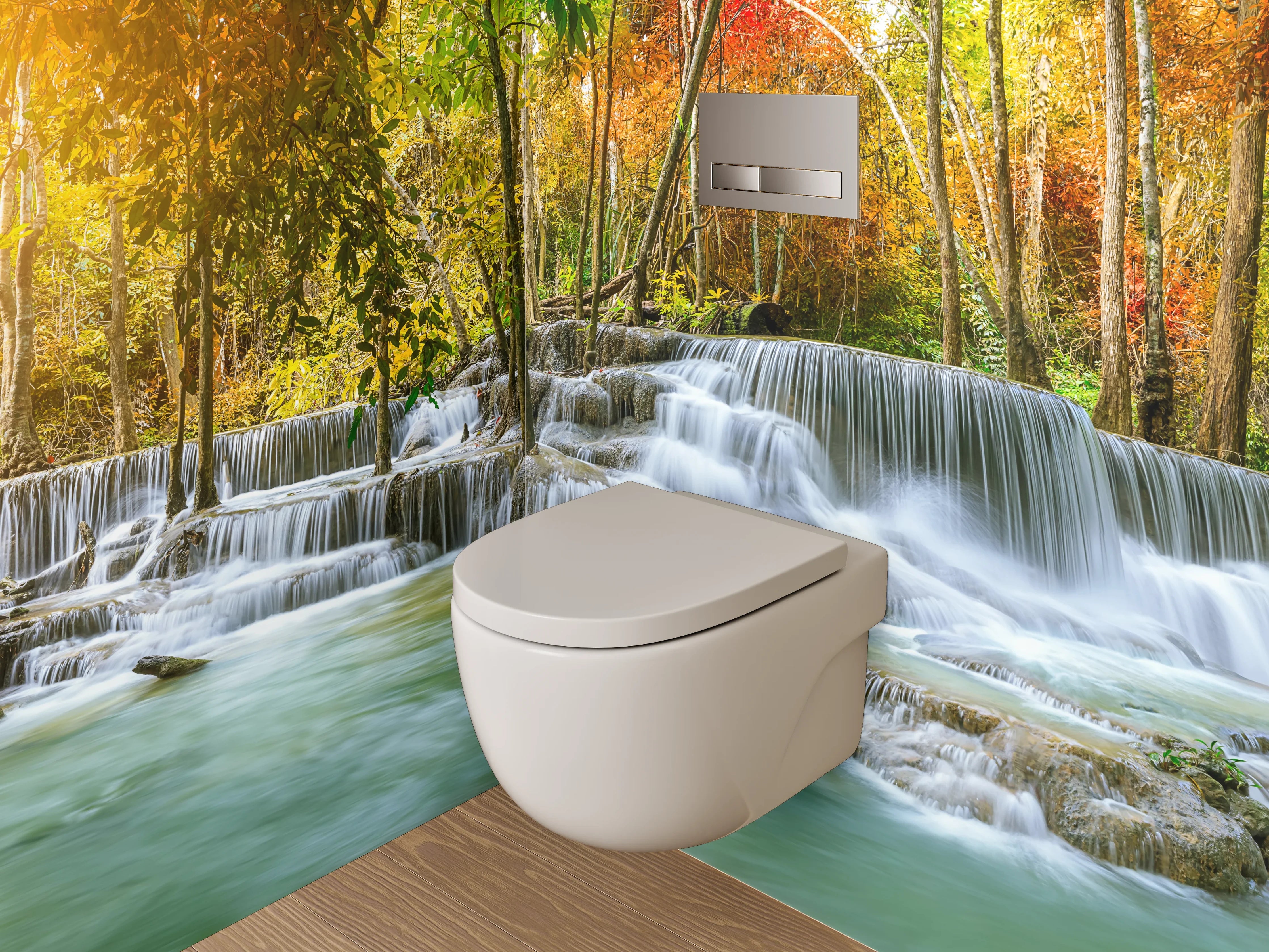 WC-Rückwand - Sanfter Wasserfall im Herbstgrau