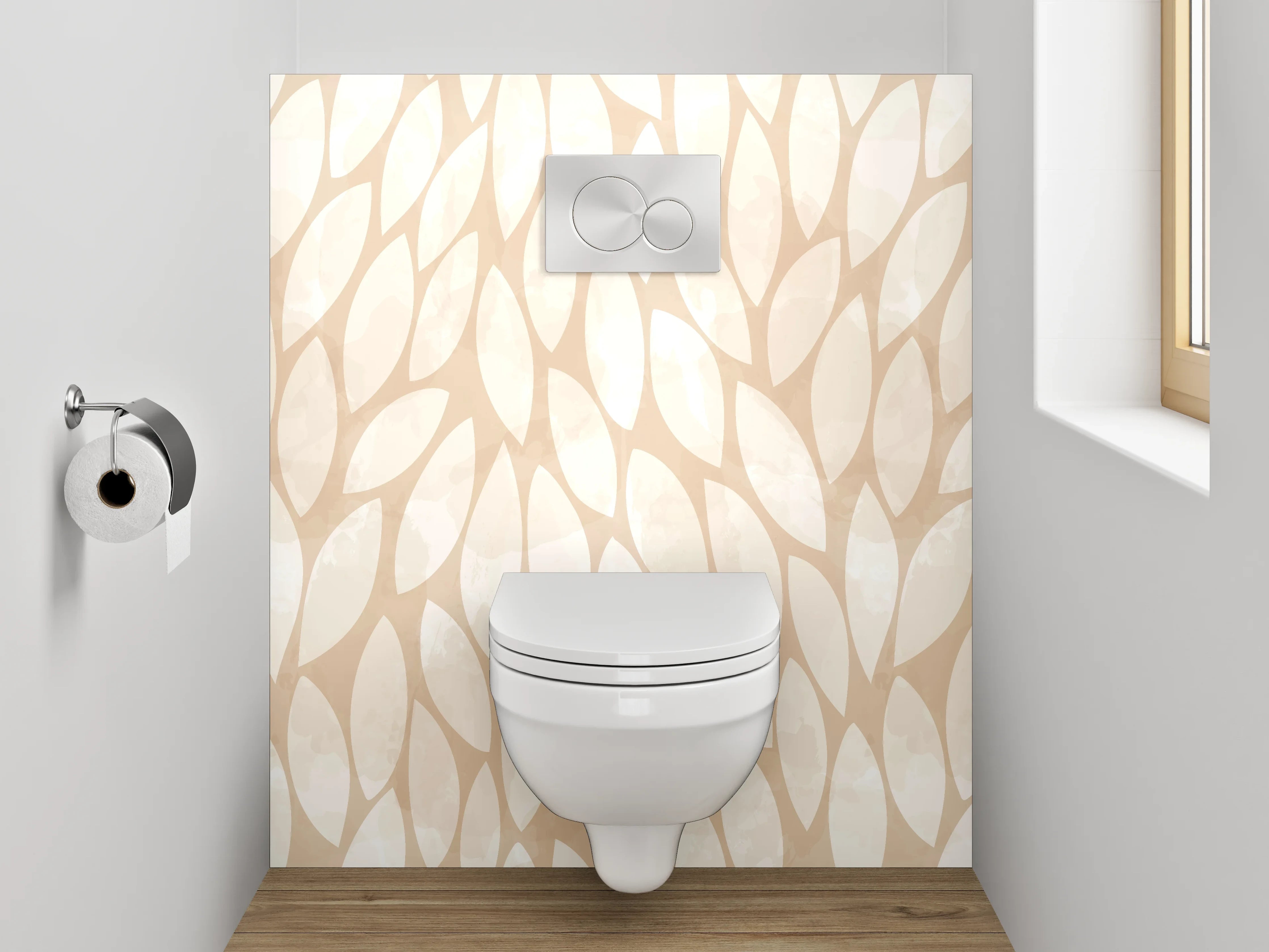 WC-Rückwand - Sanftes Blätter-Muster in Beige